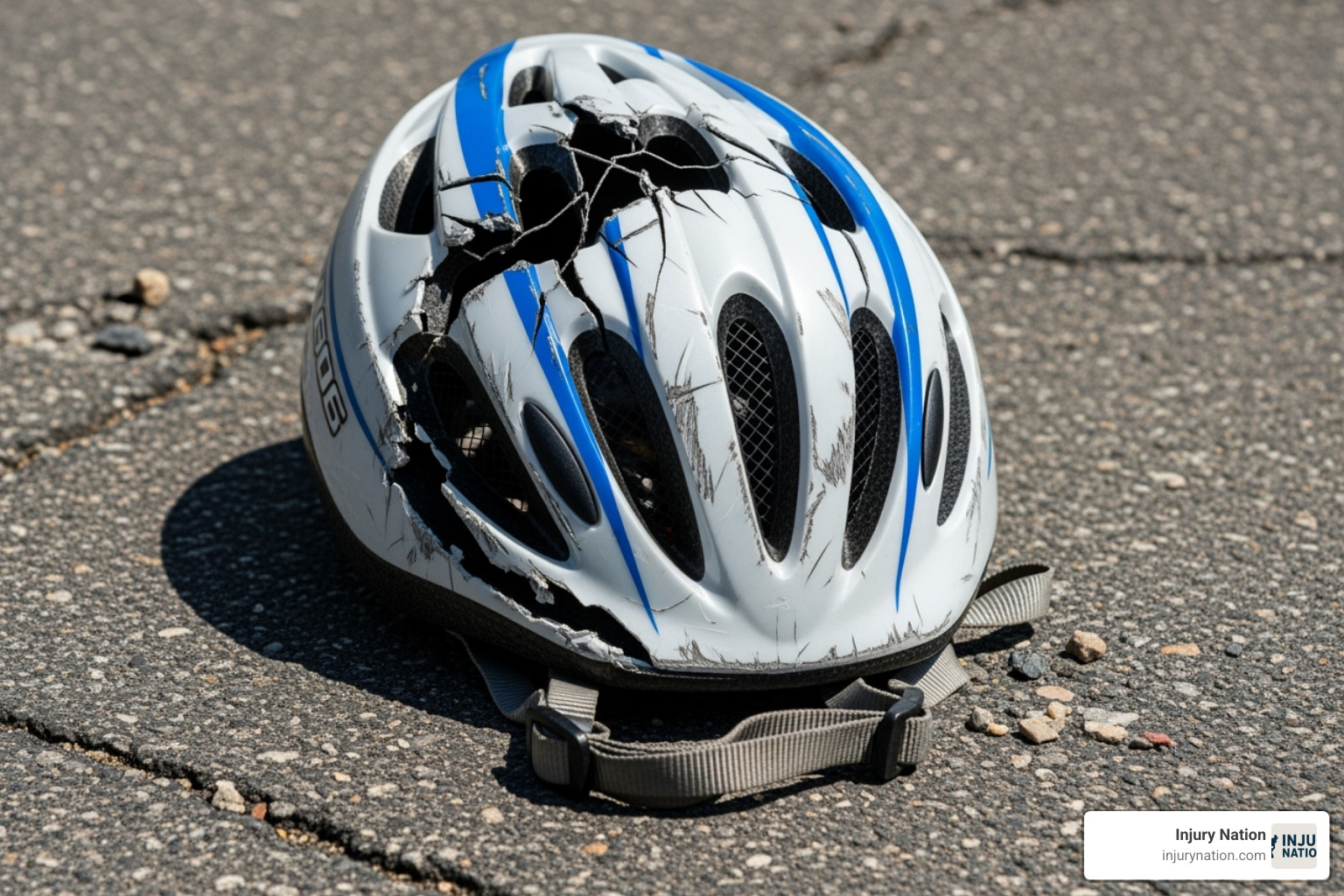 cracked helmet on pavement - ebike accident attorney