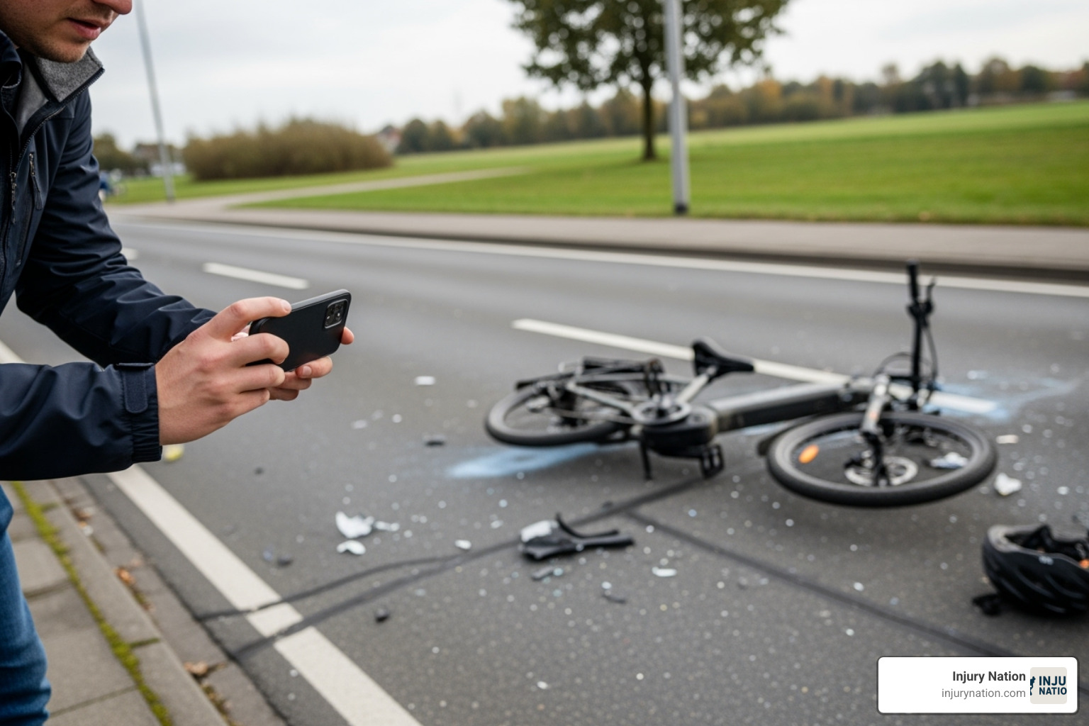 person on phone at accident scene - ebike accident attorney
