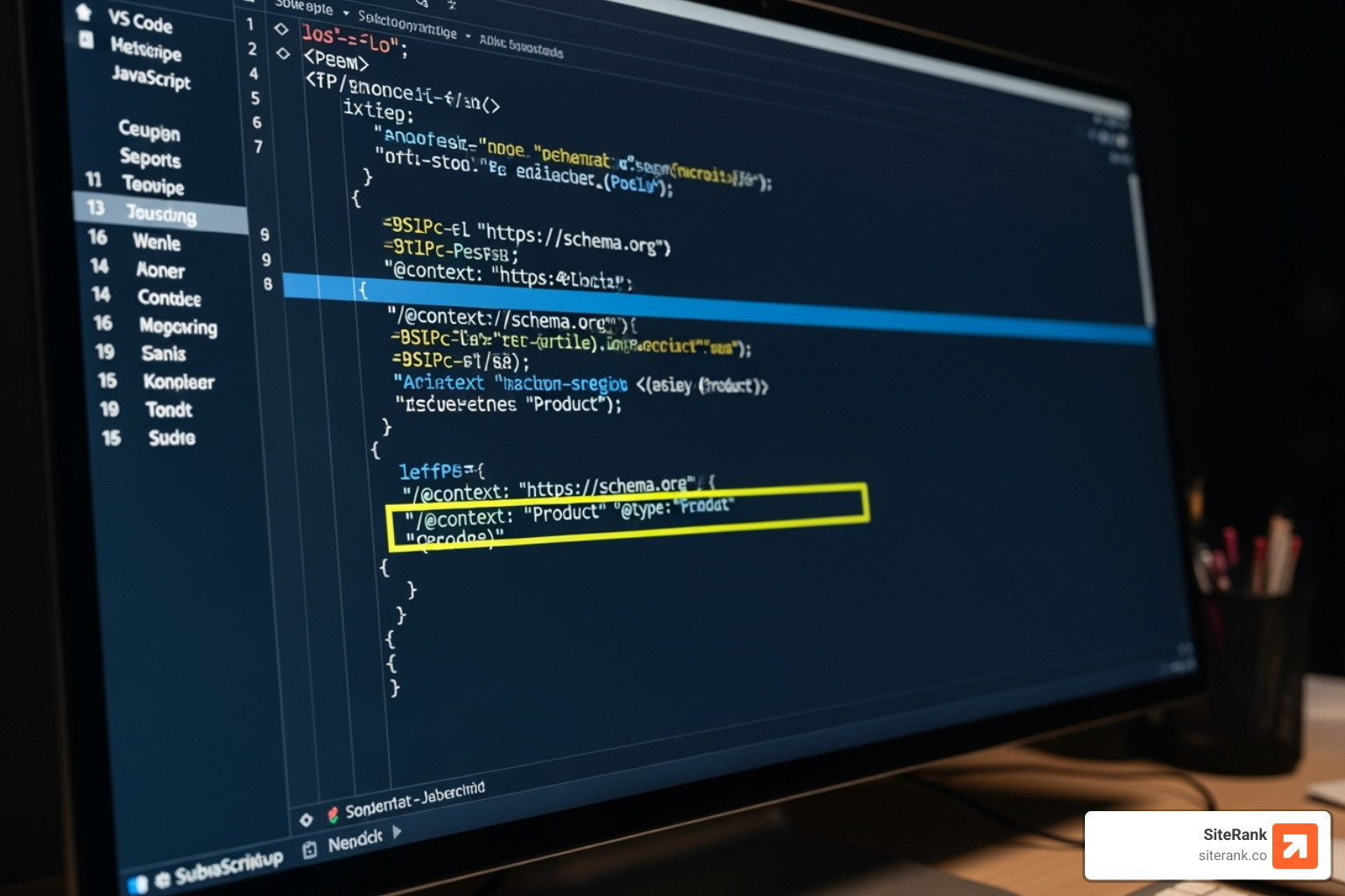 a website's code with schema markup highlighted - saas seo marketing a website's code with schema markup highlighted - saas seo marketing