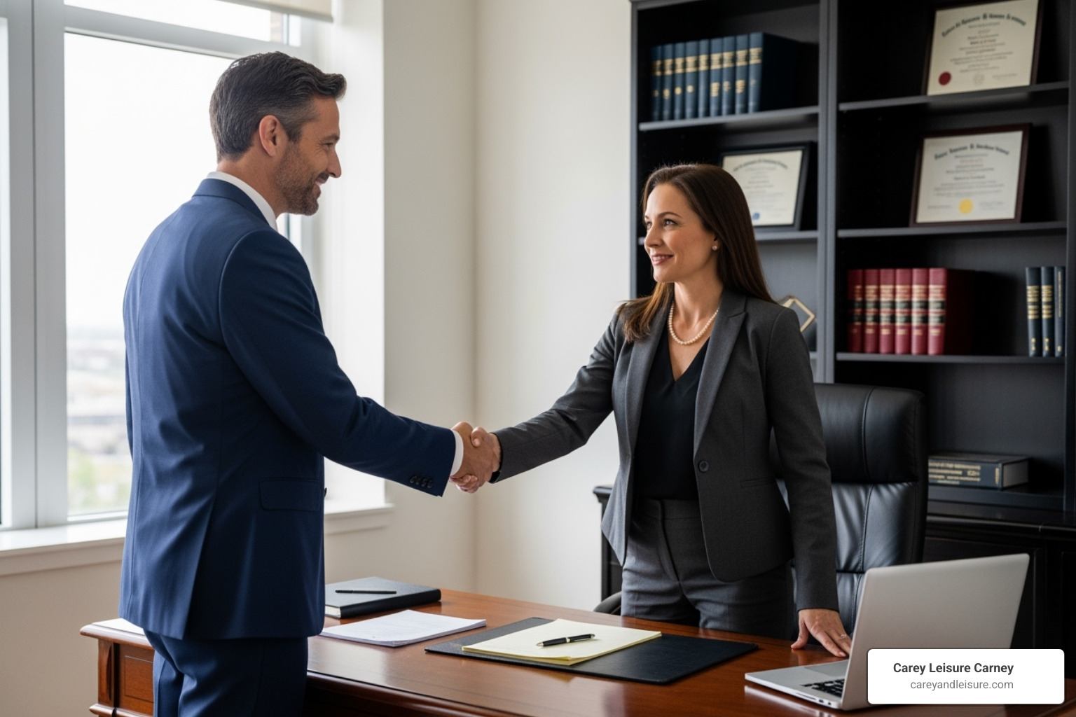 A client shaking hands with a lawyer in an office setting - personal injury lawyer wesley chapel