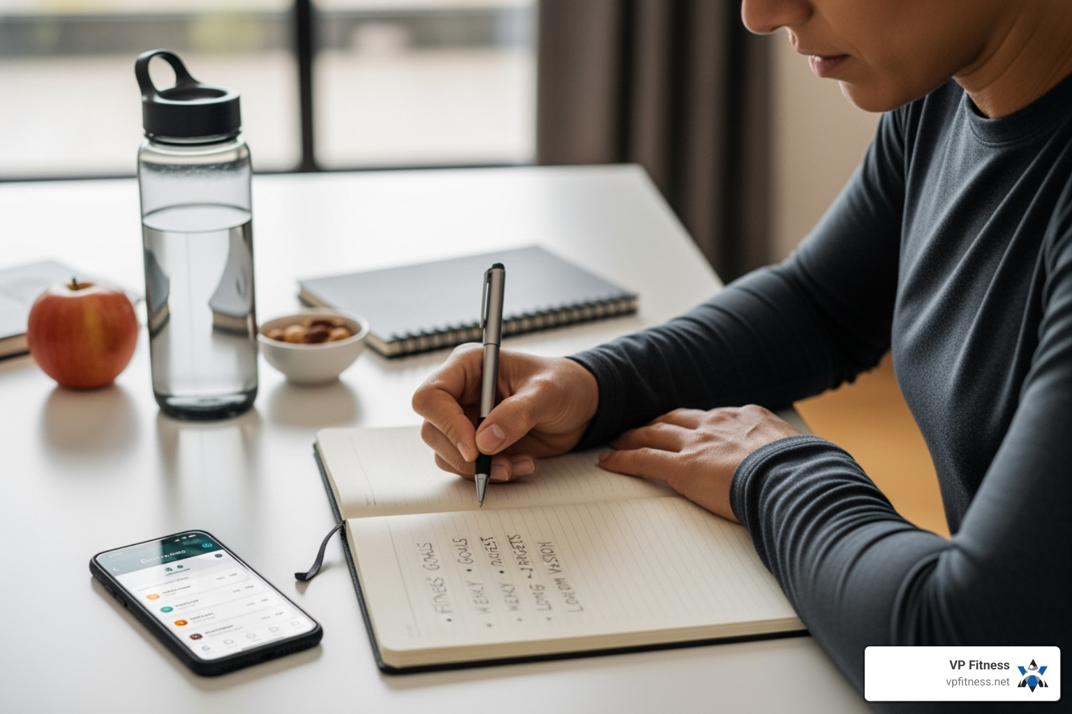 a person writing down their fitness goals in a notebook - providence personal trainer a person writing down their fitness goals in a notebook - providence personal trainer
