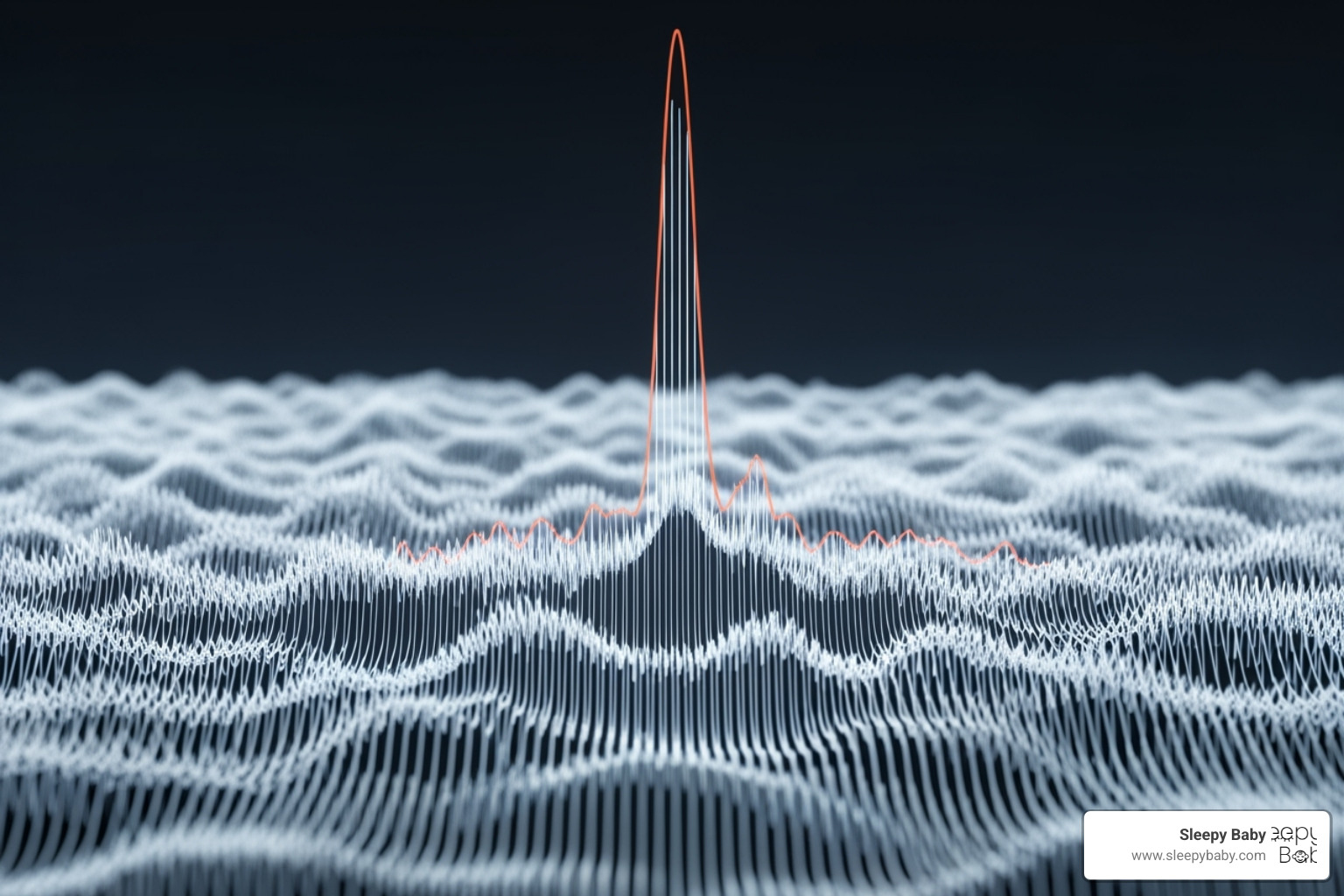 Image of a soundwave visualization comparing a sudden noise to a background of white noise - white noise for baby