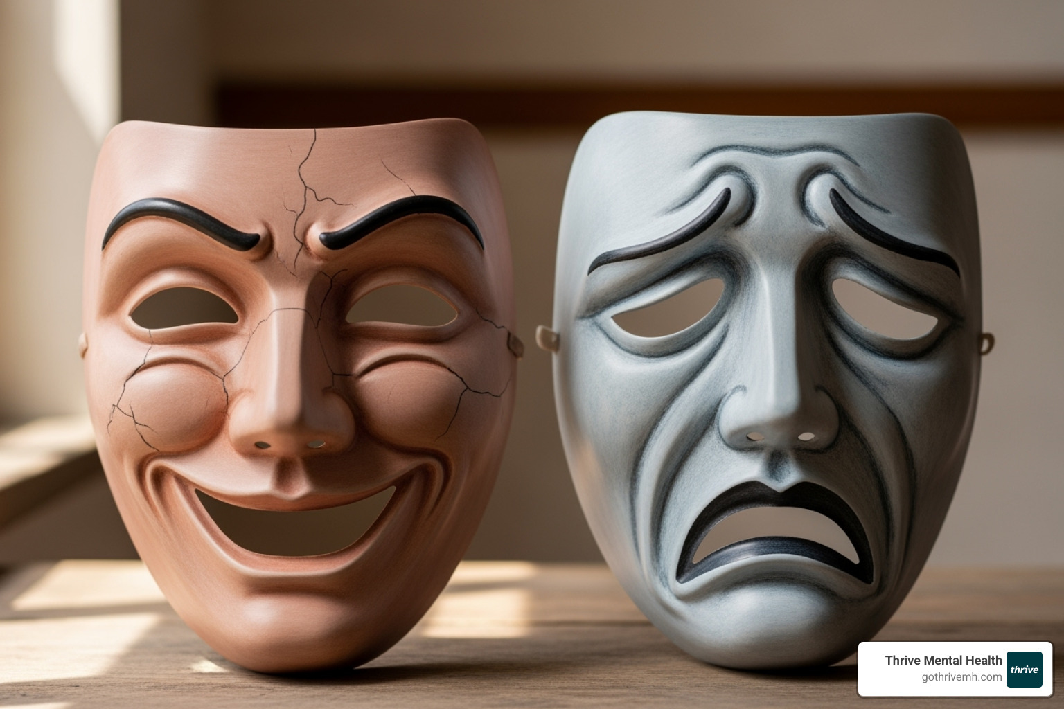 two masks, one confident and one sad, to represent overt and covert narcissism - What Are the 12 Traits of a Narcissist?