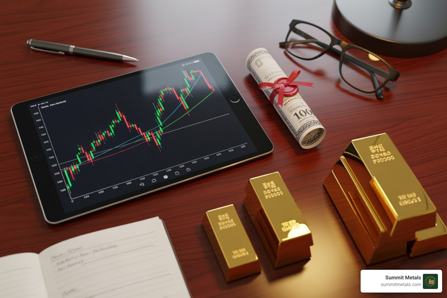 Diversified investment portfolio including stocks, bonds, and gold bars - buy 10 gram gold