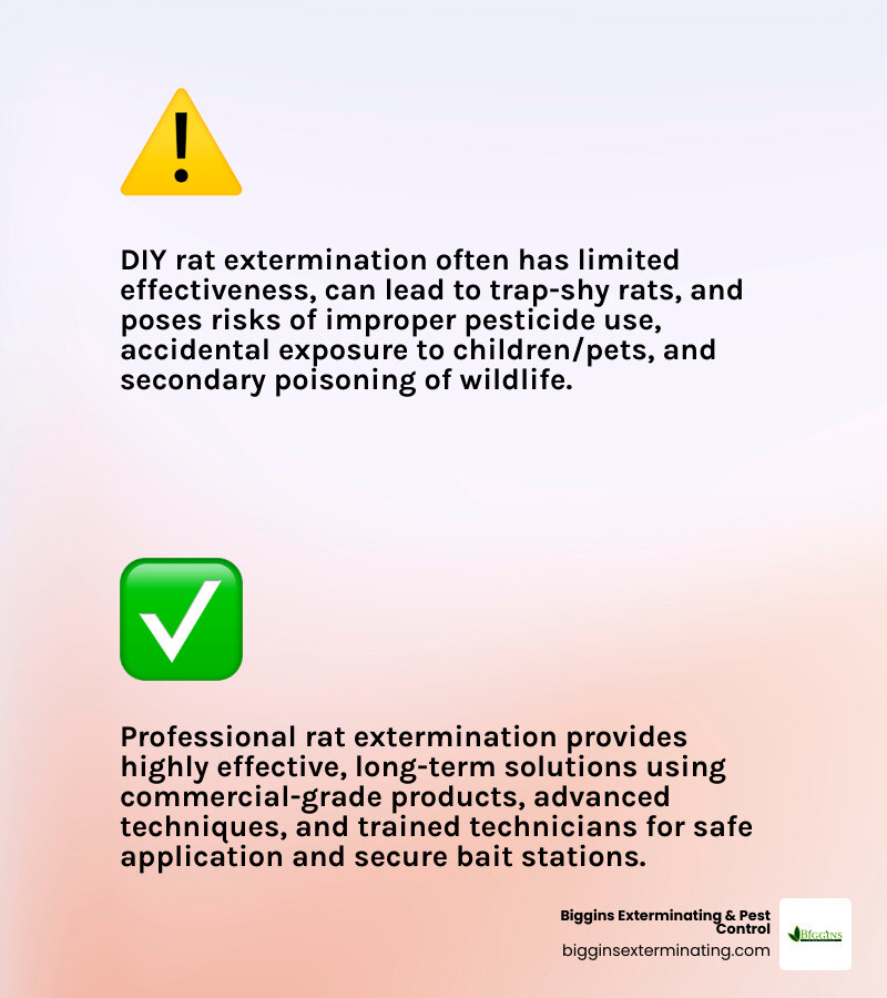 Infographic comparing DIY vs. professional rat extermination effectiveness and safety - rat infestation extermination infographic 2_facts_emoji_light-gradient