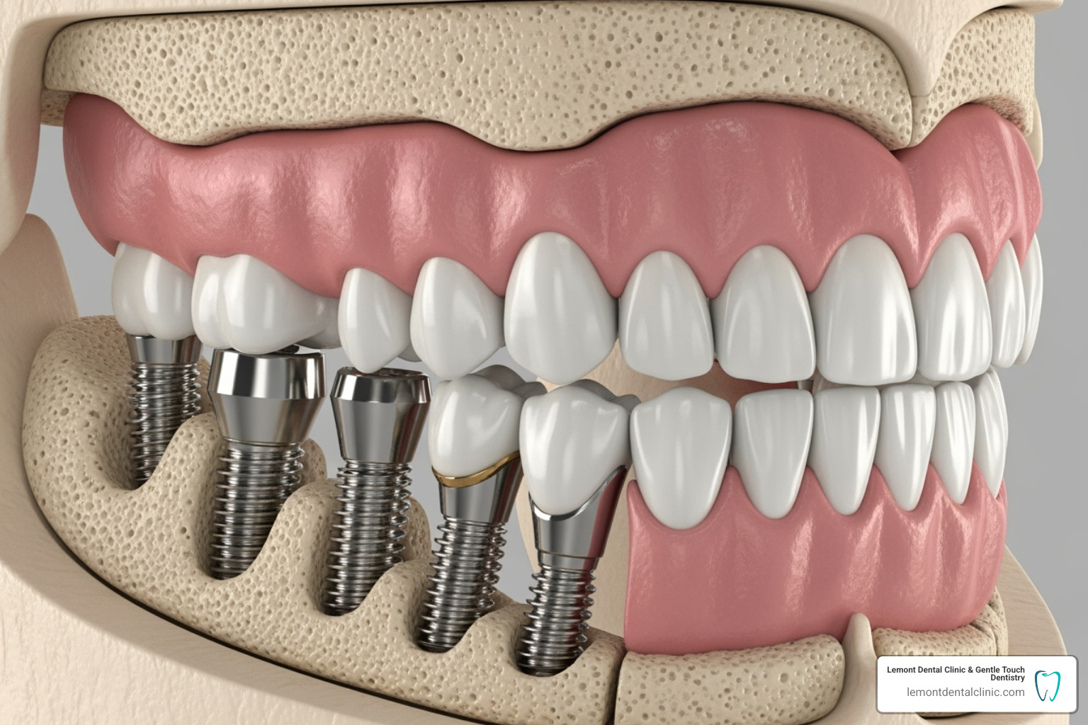 implant-supported denture model - types of dentures