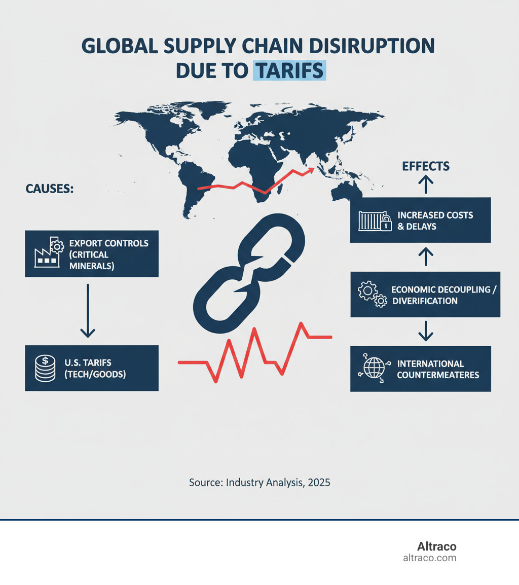 Infographic showing global supply chain disruption due to tariffs - china tariffs infographic 