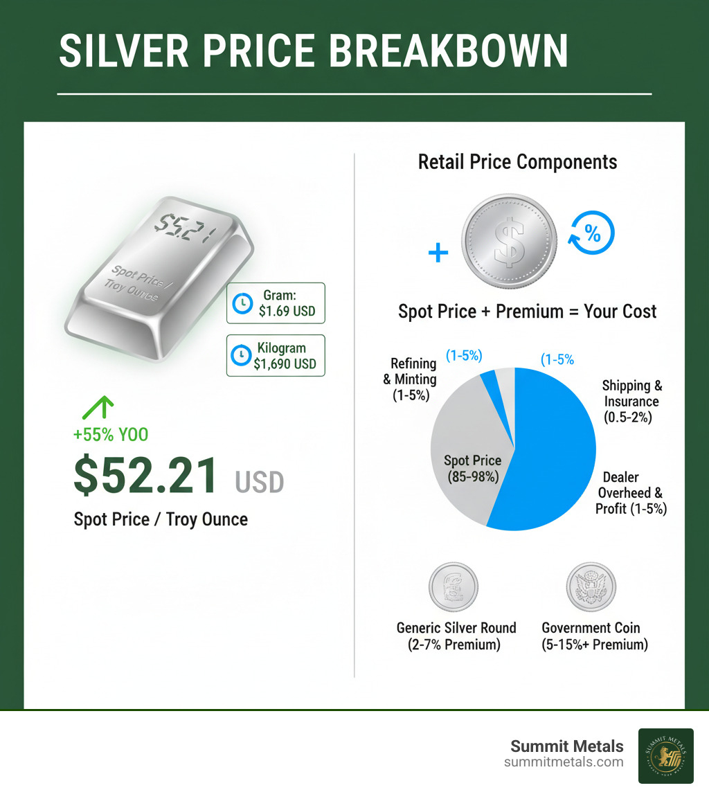 infographic showing silver price breakdown - price for silver per ounce infographic infographic showing silver price breakdown - price for silver per ounce infographic