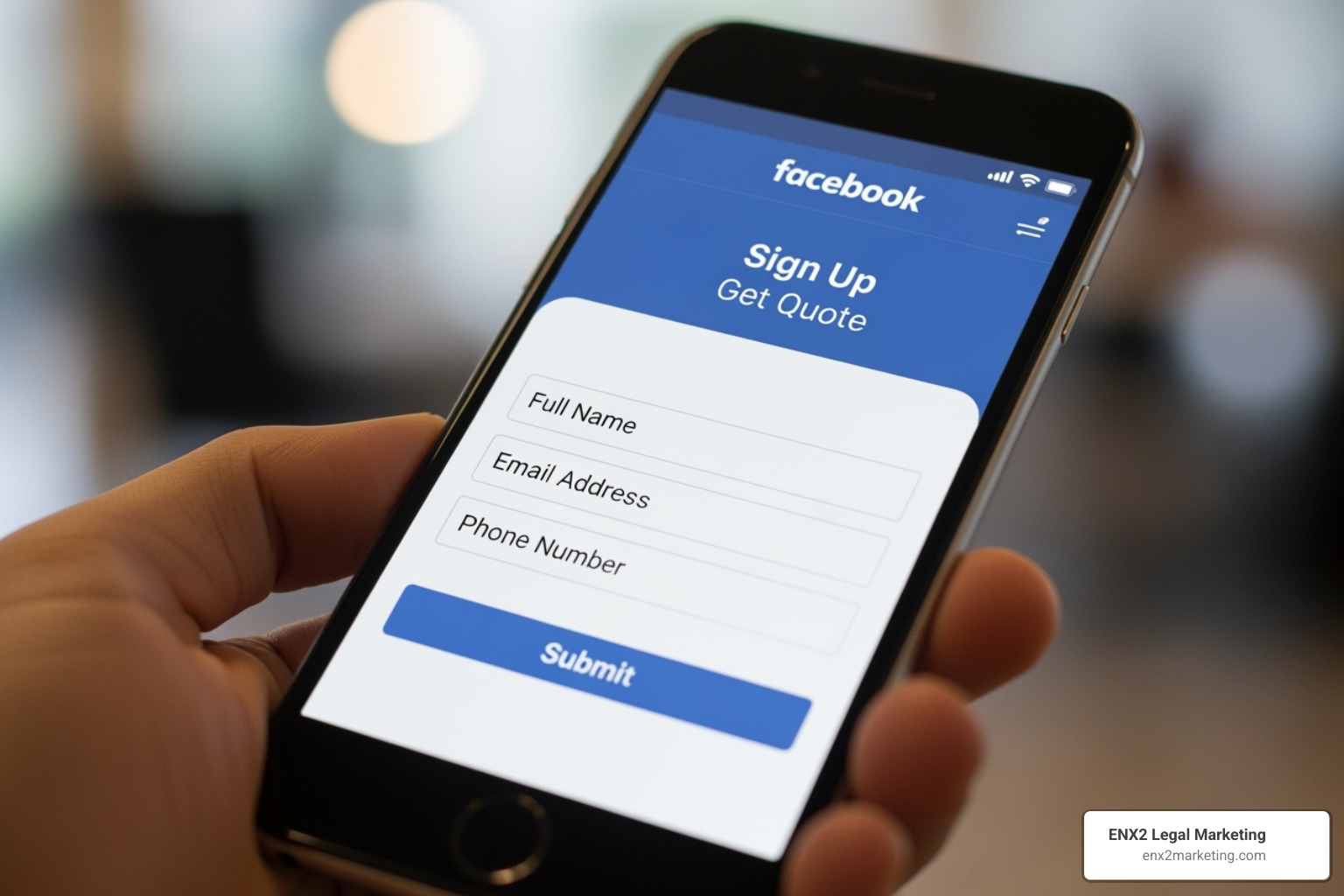 Facebook Lead Ad form on a mobile device - Facebook marketing for lawyers