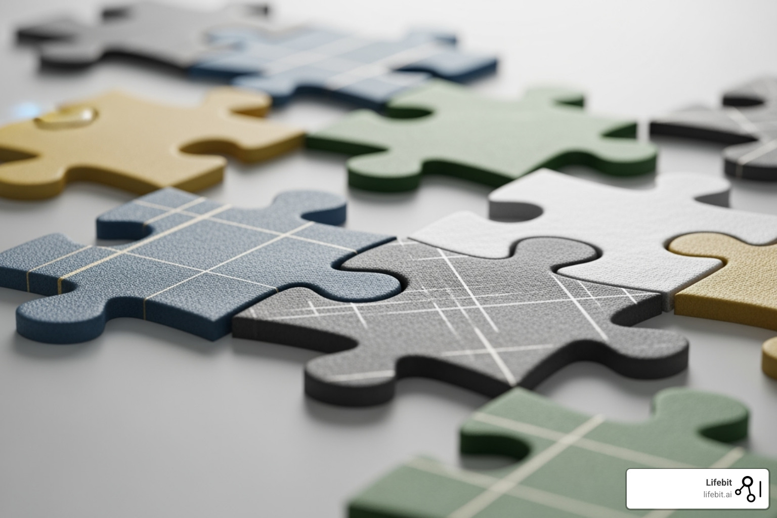 puzzle pieces representing different data types (Claims, EHR, Registry, HIE) coming together - : Provide health care data (e.g., commercial and Centers for Medicare & Medicaid Services (CMS)) claims data, commercial claims aggregators data, claims data linked to electronic health records (EHR) data, specialty EHR Data (e.g., oncology, pediatrics, geriatrics, hospital intensive care unit (ICU)), disease or product registry or registry network data, and Health Information Exchange (HIE) Data).