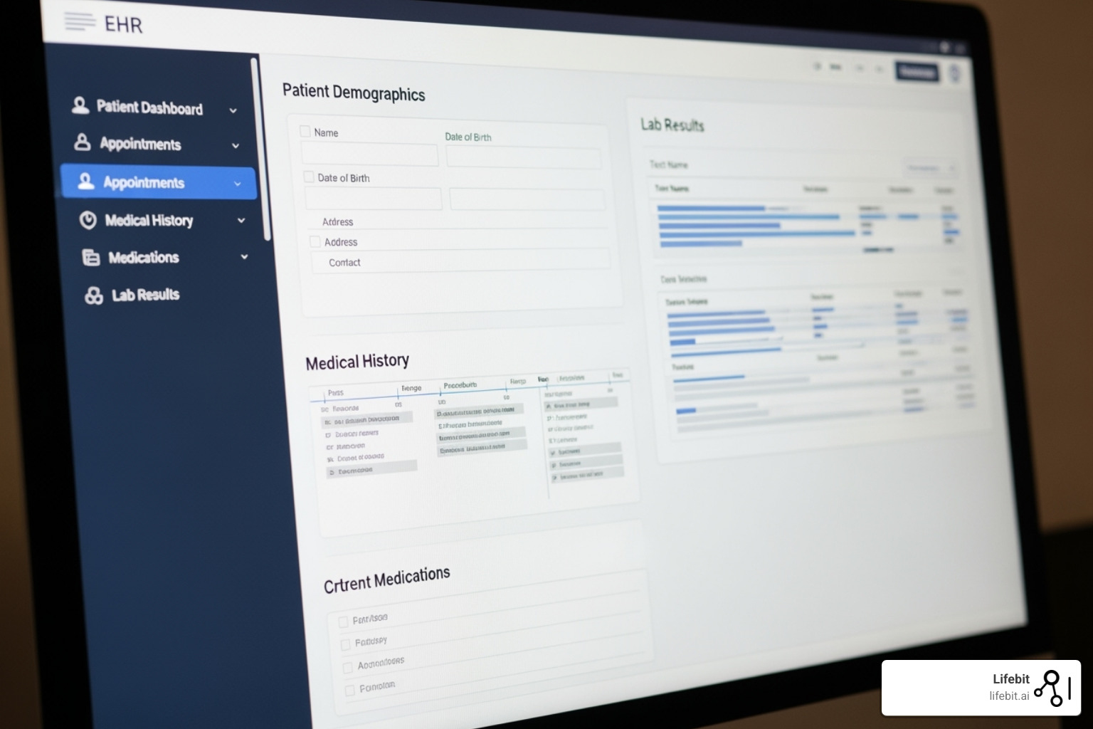 Electronic Health Record interface showing patient information - : Provide health care data (e.g., commercial and Centers for Medicare & Medicaid Services (CMS)) claims data, commercial claims aggregators data, claims data linked to electronic health records (EHR) data, specialty EHR Data (e.g., oncology, pediatrics, geriatrics, hospital intensive care unit (ICU)), disease or product registry or registry network data, and Health Information Exchange (HIE) Data).