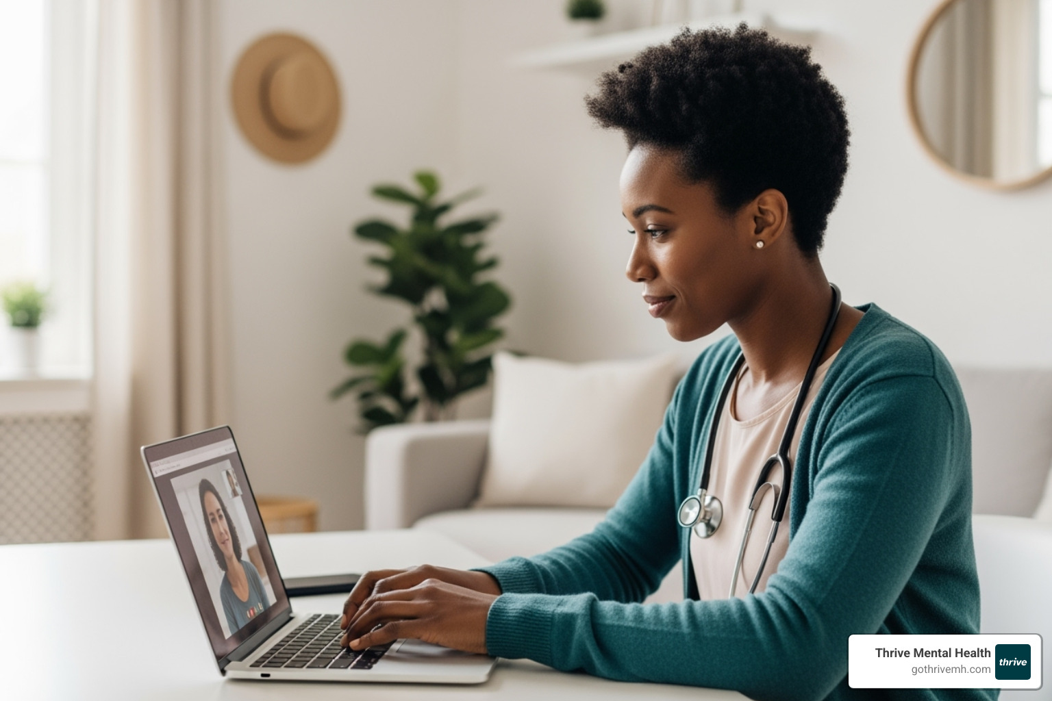 one-on-one virtual therapy session on a laptop - How Do You Stop Thinking About the Past?