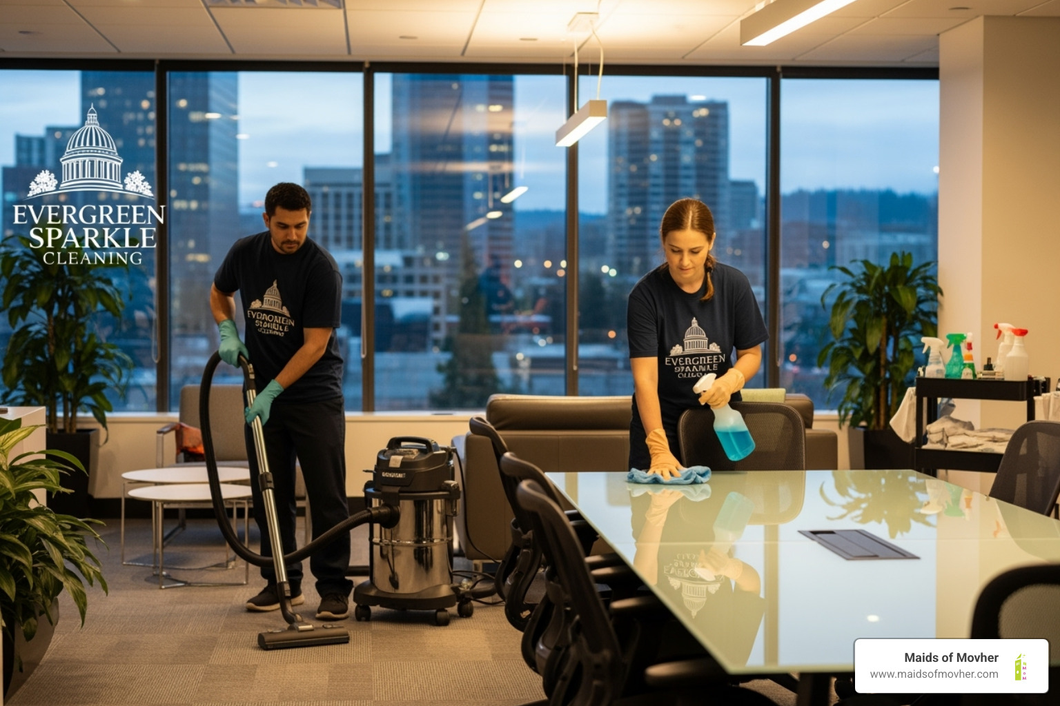 A person smiling while reading positive online reviews for a cleaning service on a laptop. - professional cleaning services washington A person smiling while reading positive online reviews for a cleaning service on a laptop. - professional cleaning services washington