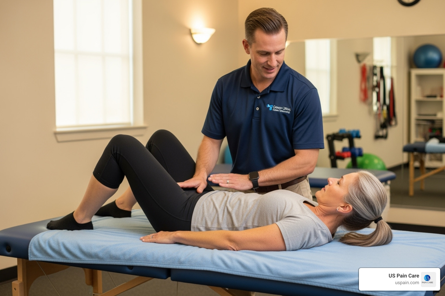 physical therapist guiding patient - what are possible medical treatments for low back pain