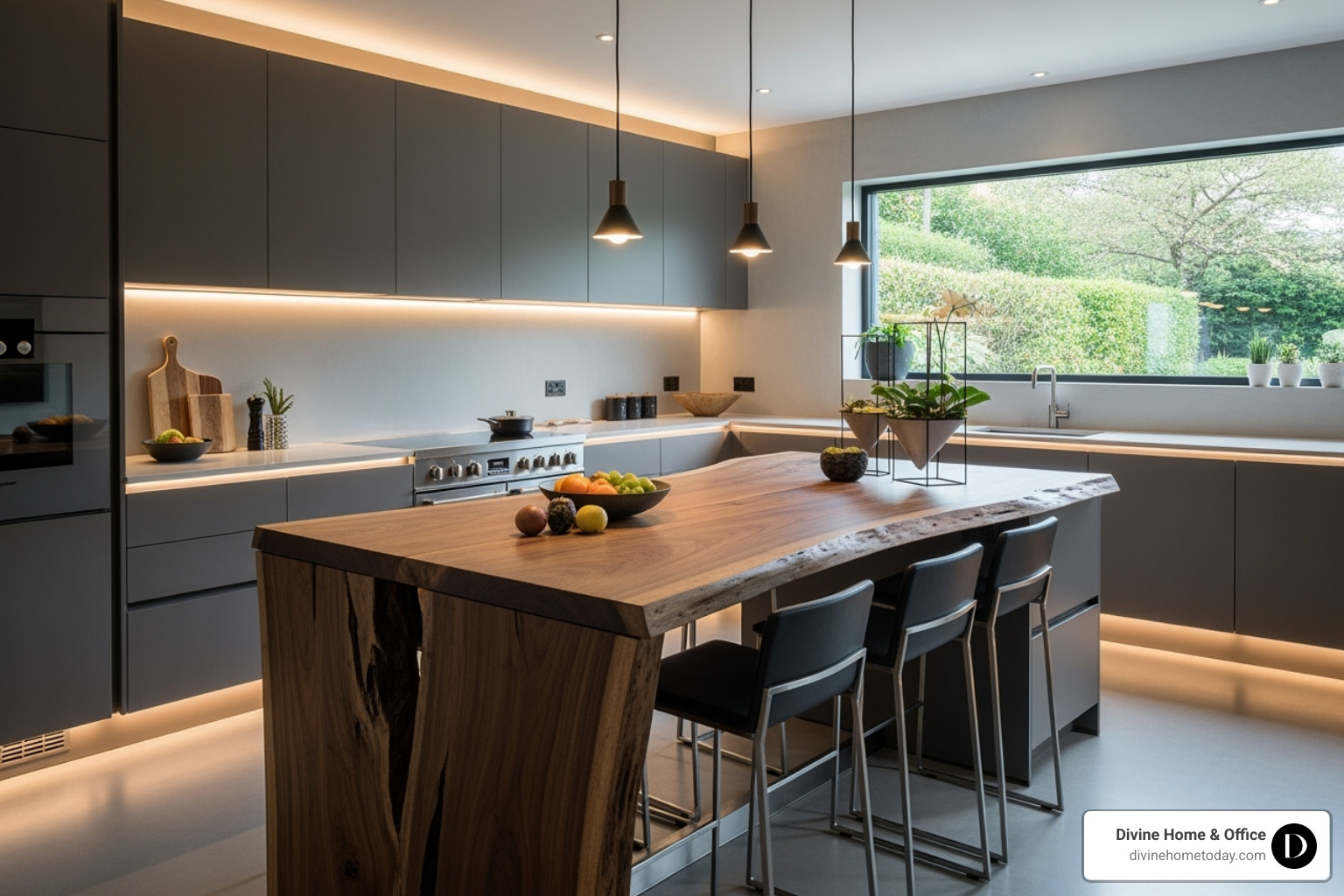 kitchen with modern cabinets and a large rustic wood island - mixing rustic and modern decor kitchen with modern cabinets and a large rustic wood island - mixing rustic and modern decor