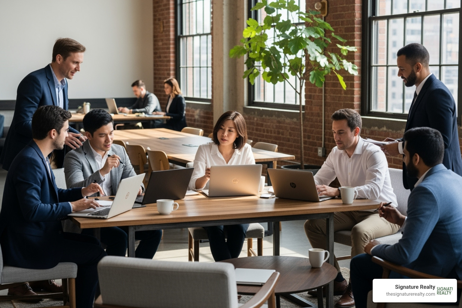 diverse group of professionals collaborating in a coworking lounge - professional virtual office diverse group of professionals collaborating in a coworking lounge - professional virtual office