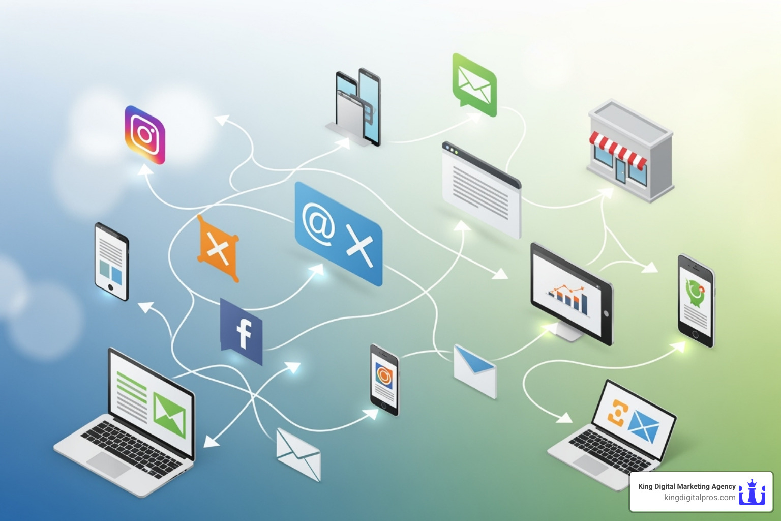 image showing a complex, multi-touch customer journey across different devices and channels - how to measure marketing roi