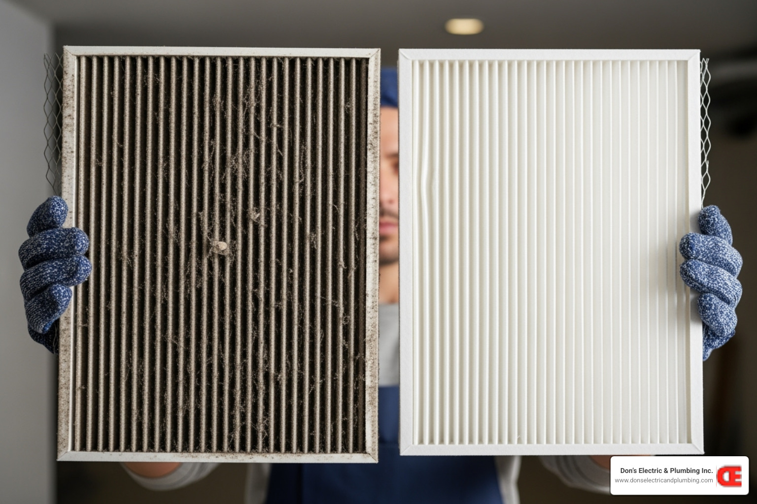 dirty furnace filter held up next to a new, clean one - gas furnace repair canajoharie dirty furnace filter held up next to a new, clean one - gas furnace repair canajoharie