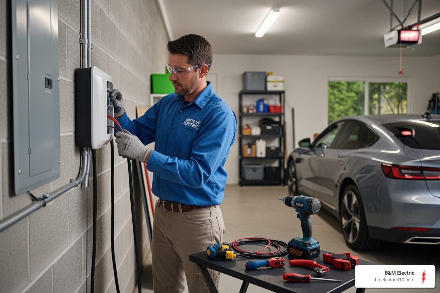 certified electrician installing wall-mounted EV charger - home ev charger installation south bay