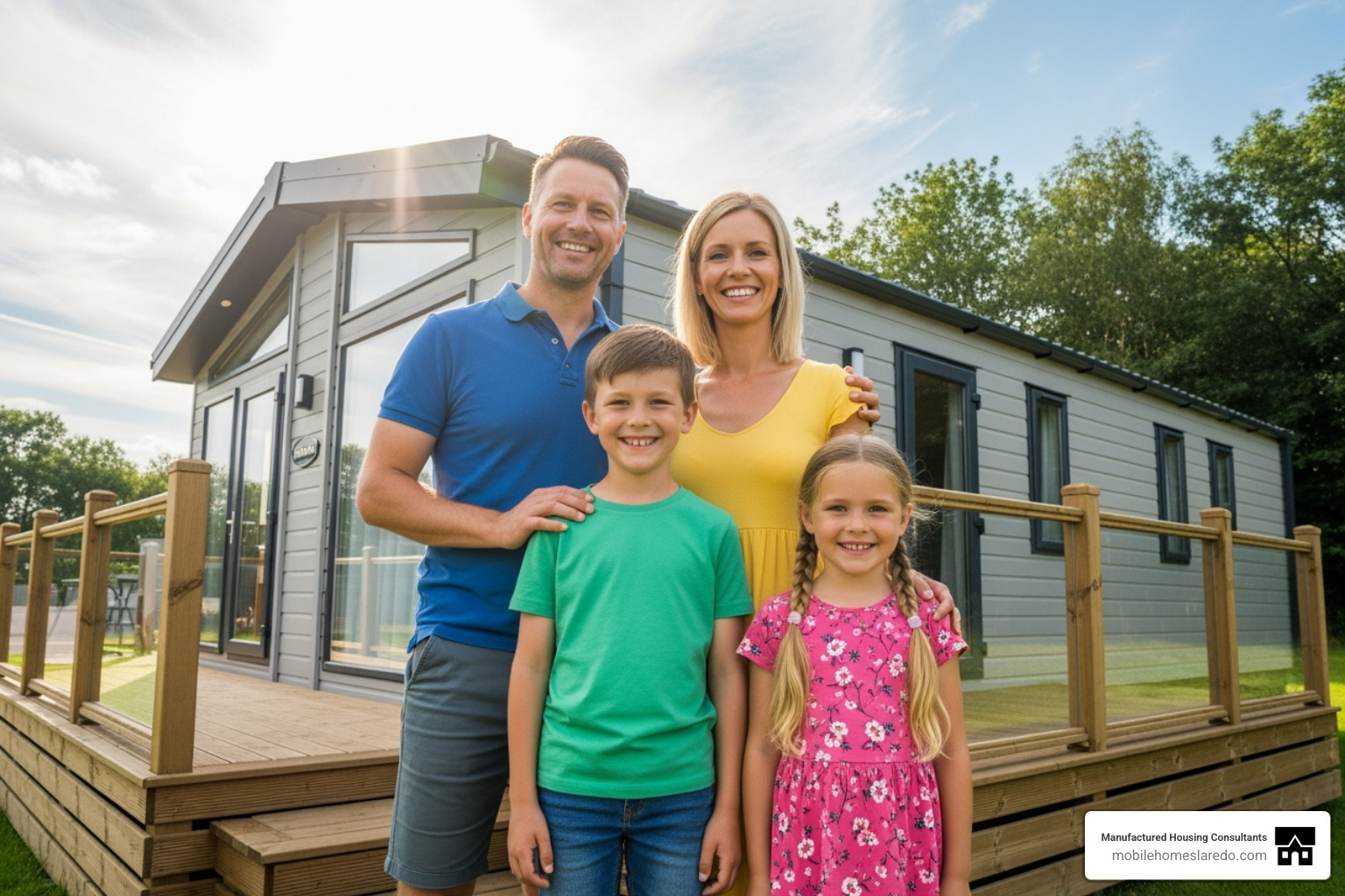 Family in front of new mobile home - mobile homes for sale in harker heights tx