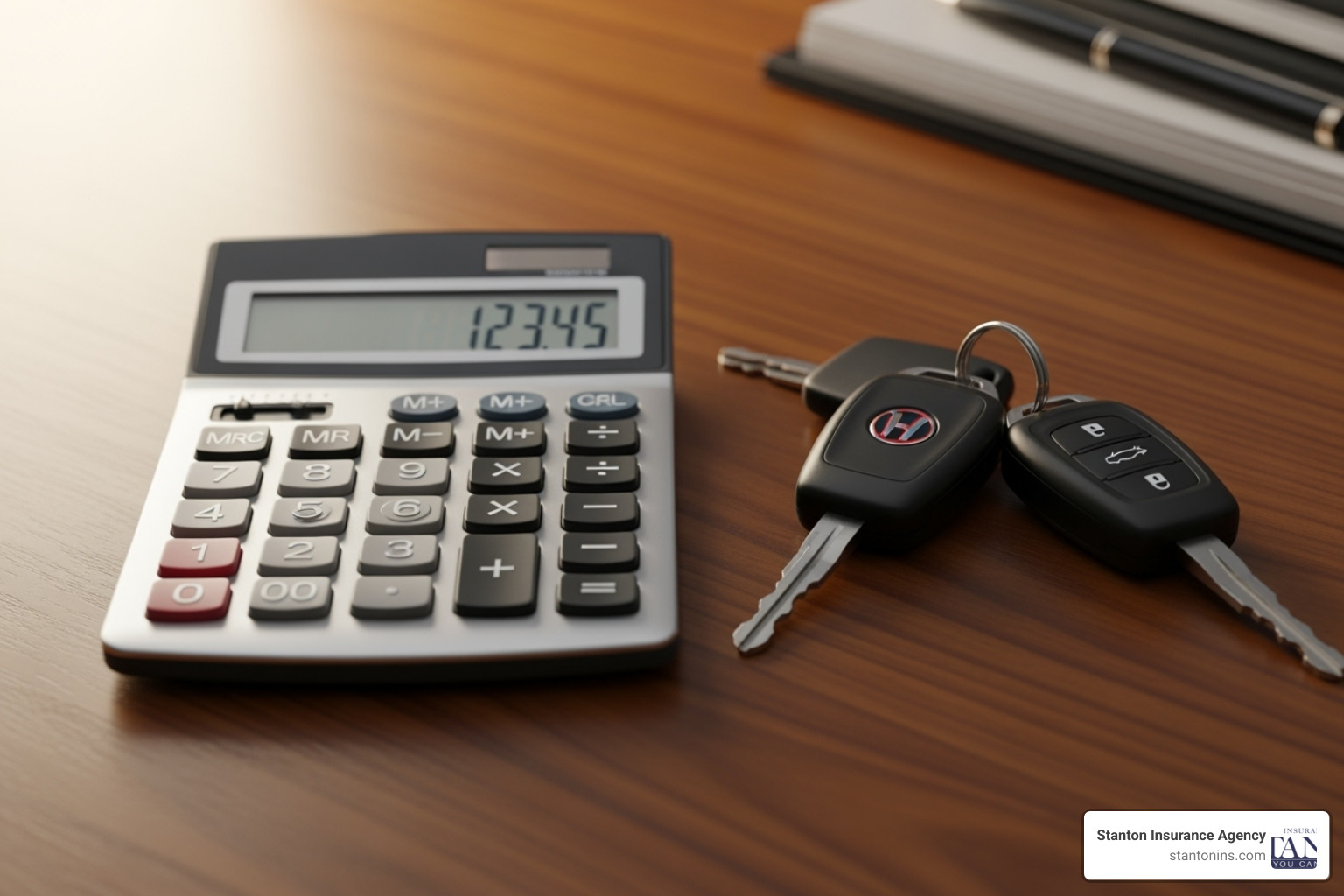 Calculator and car keys on a desk - Commercial auto insurance MA