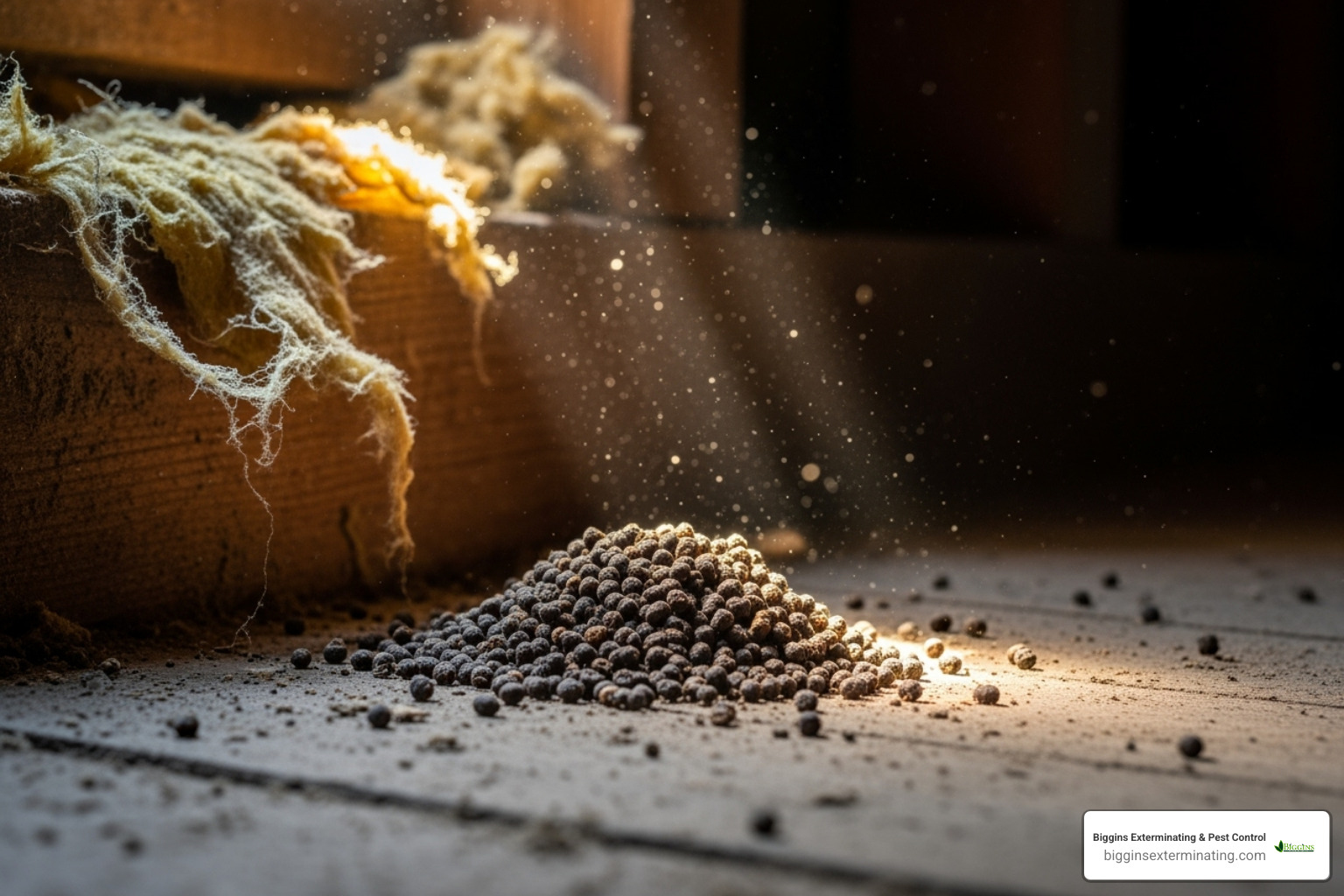 bat droppings (guano) in an attic corner - local bat exterminators