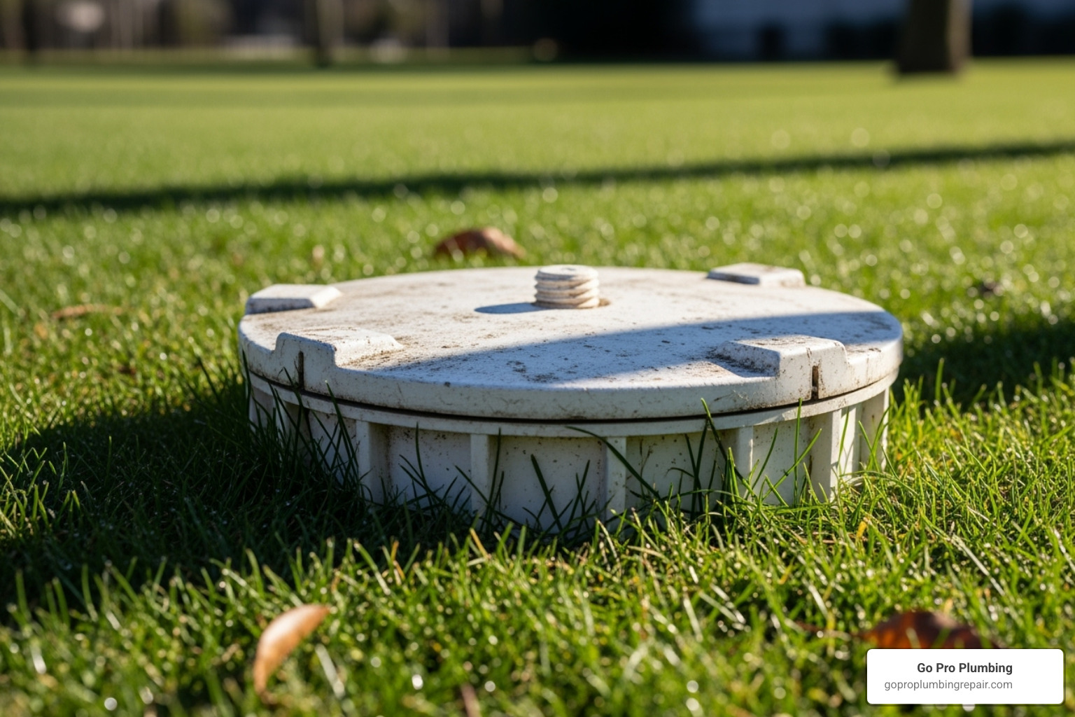 a sewer cleanout cap in a yard - sewage line