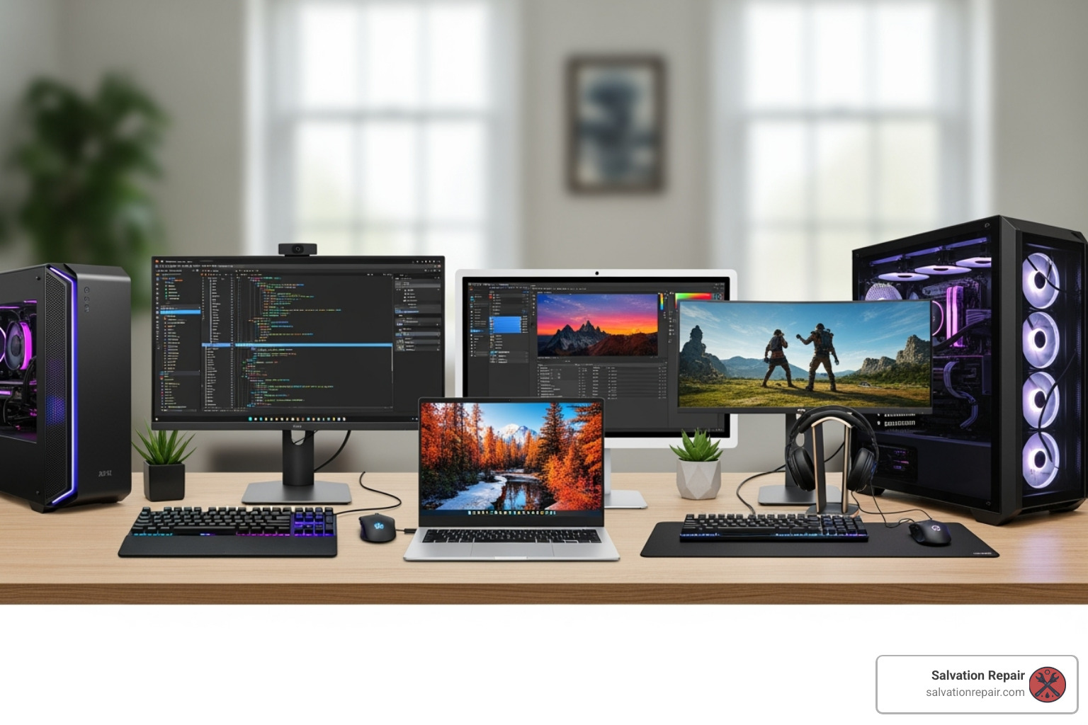 of various computer types: desktop, laptop, all-in-one, gaming PC - computer repair laurel