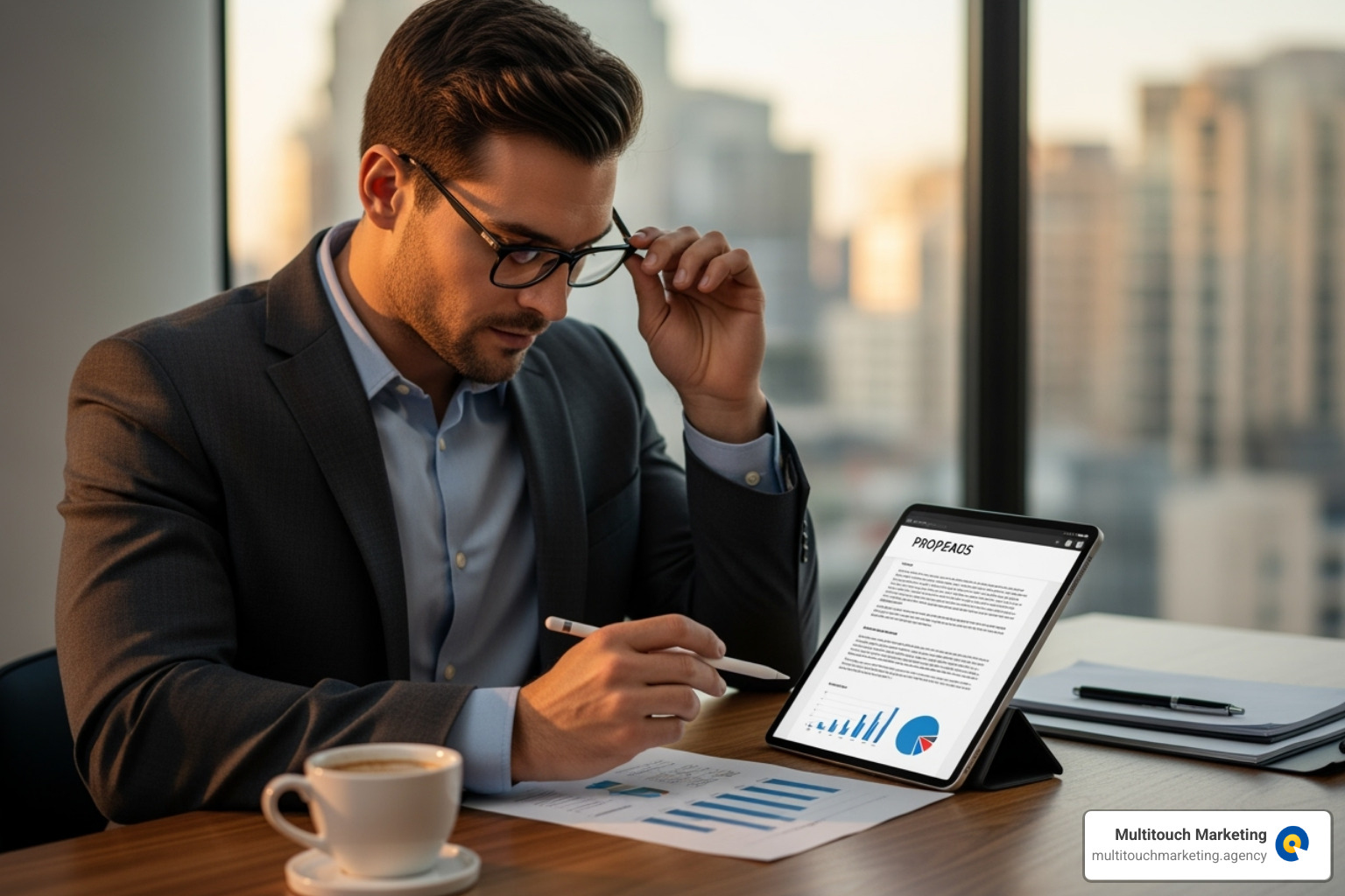 A person reviewing a proposal on a tablet - social media agency durham