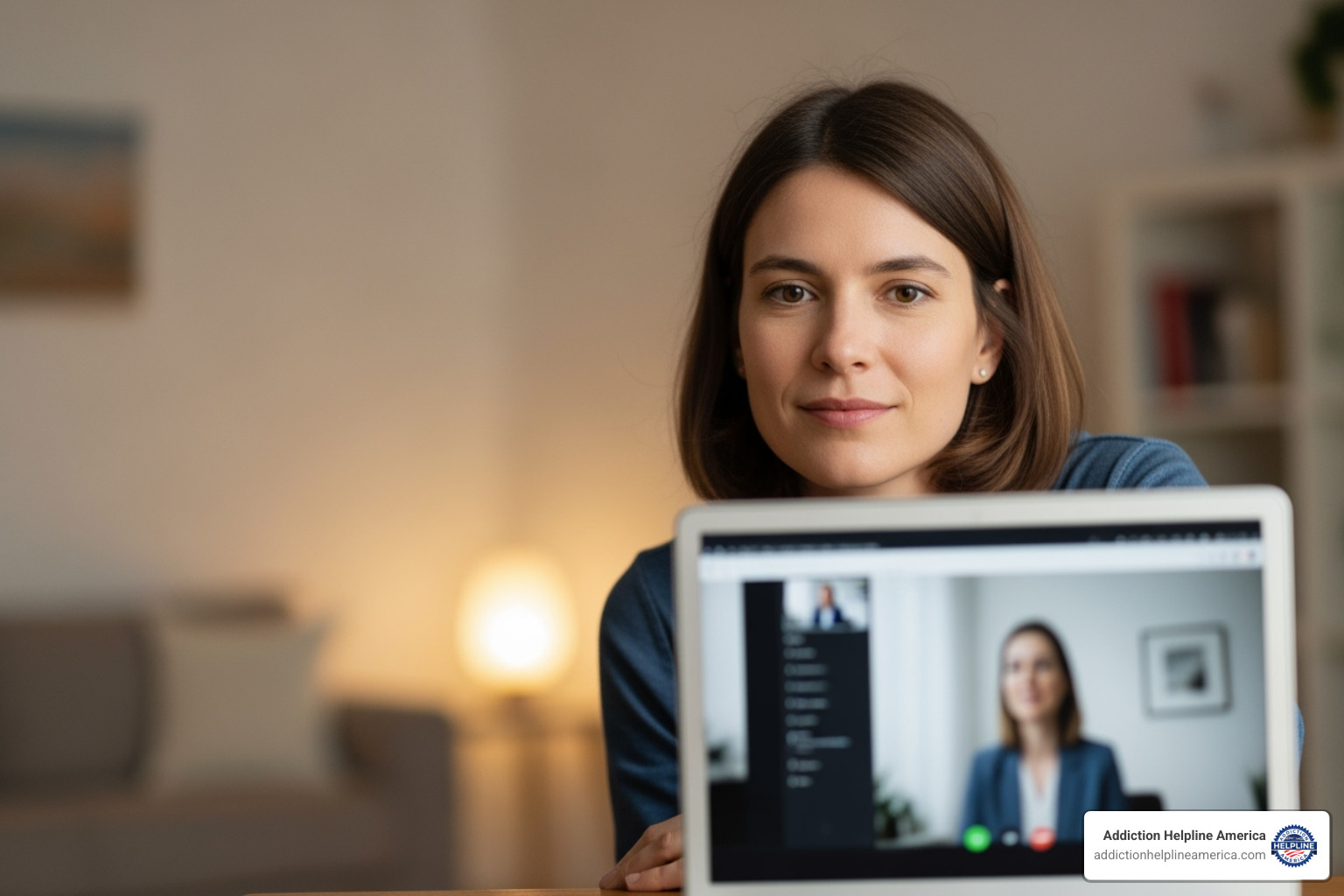A person participating in a virtual therapy session on a laptop, with a blurred background suggesting a home environment - Group therapy Pasadena A person participating in a virtual therapy session on a laptop, with a blurred background suggesting a home environment - Group therapy Pasadena