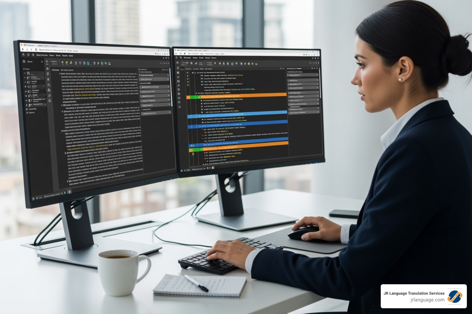 Image of a professional translator using advanced CAT (Computer-Assisted Translation) tools - polish to english translation services Image of a professional translator using advanced CAT (Computer-Assisted Translation) tools - polish to english translation services