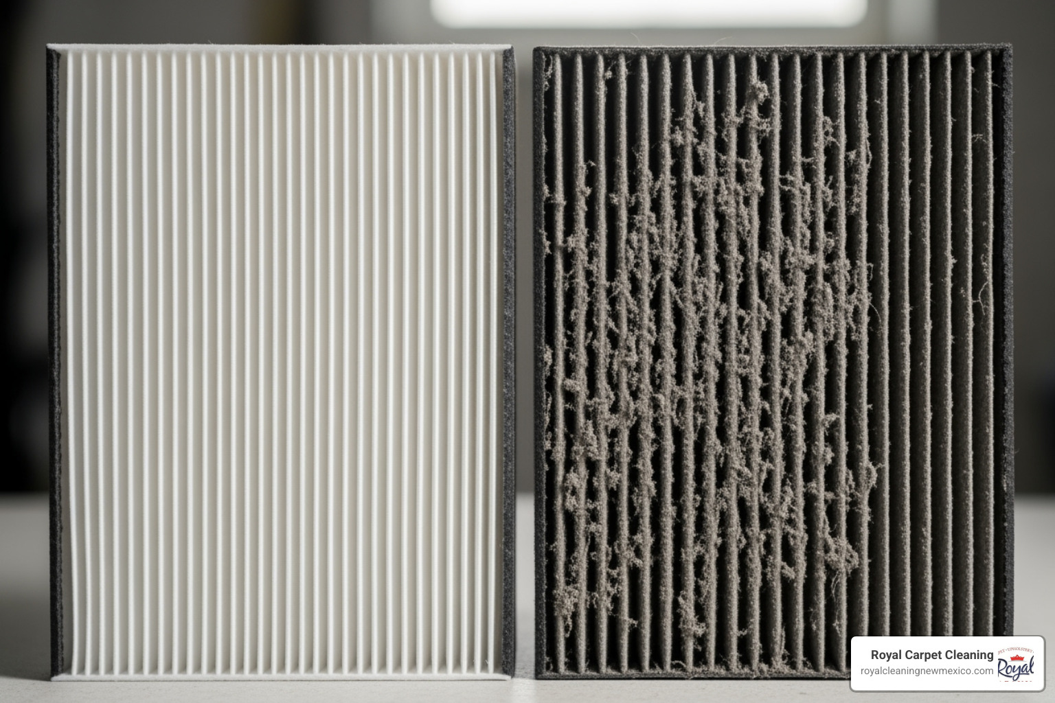 clean HVAC filter next to a dirty one - Remove pet dander