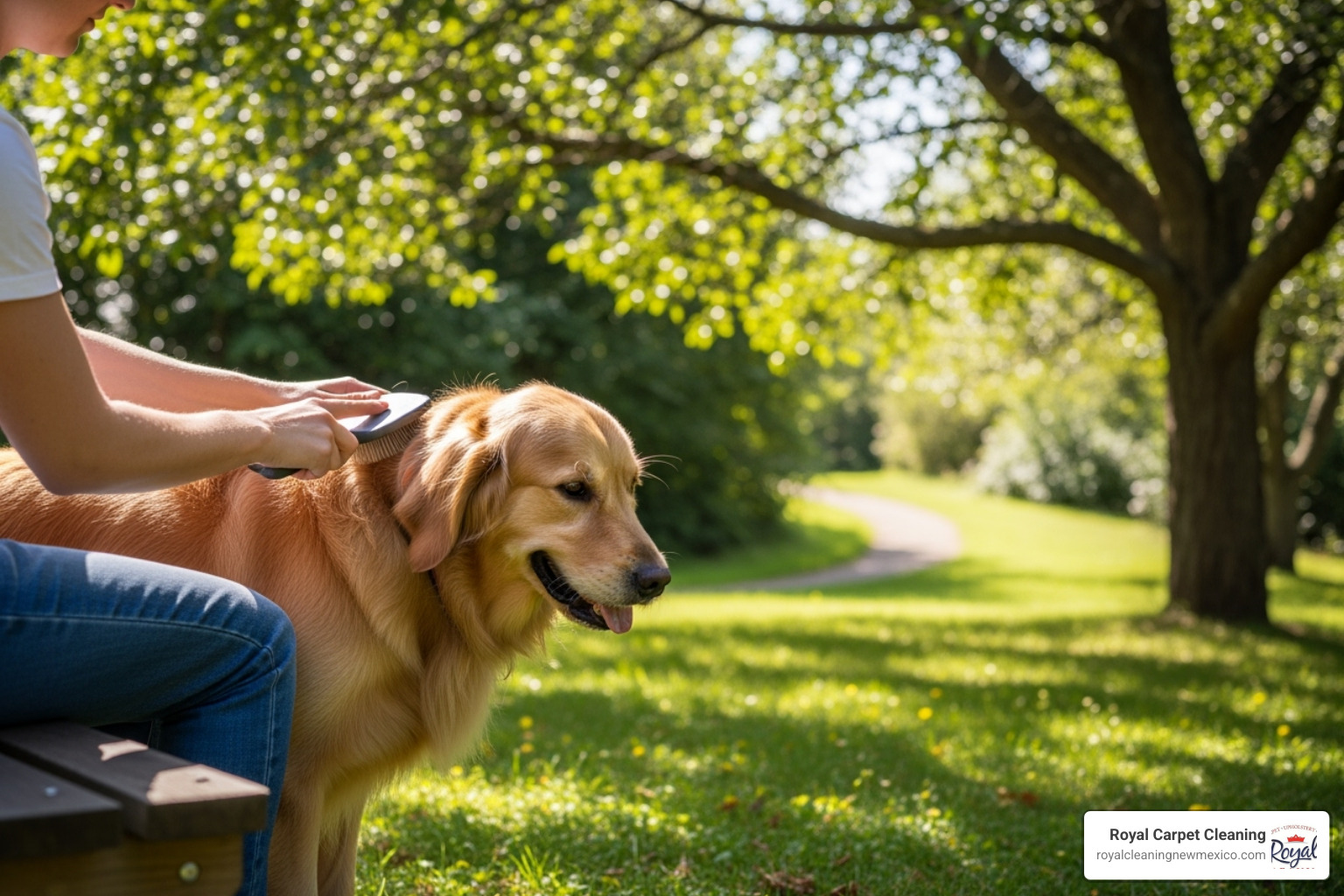 pet being brushed outdoors - Remove pet dander