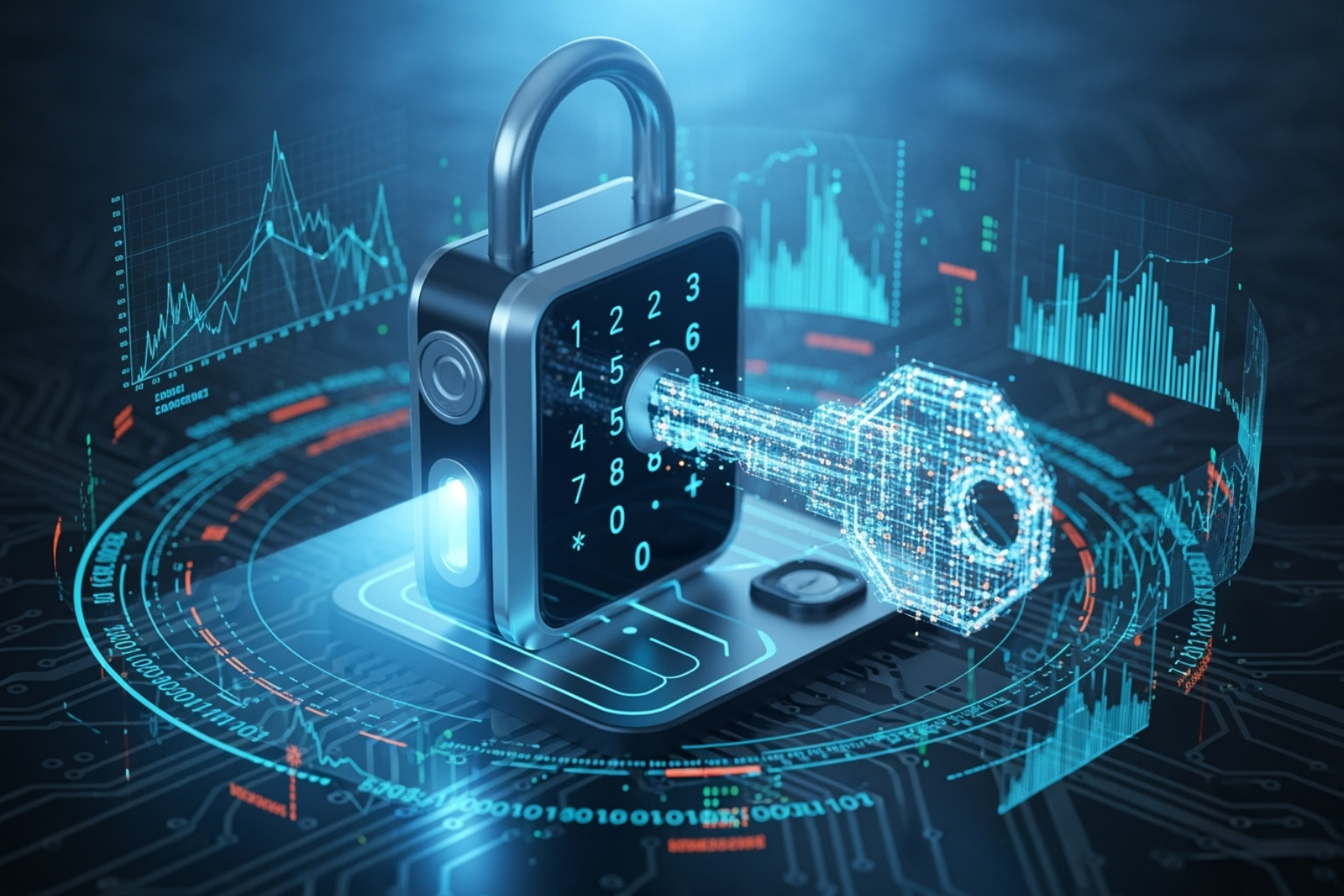 a digital lock and key, representing security and ethics - limitations of automated seo content optimization tools