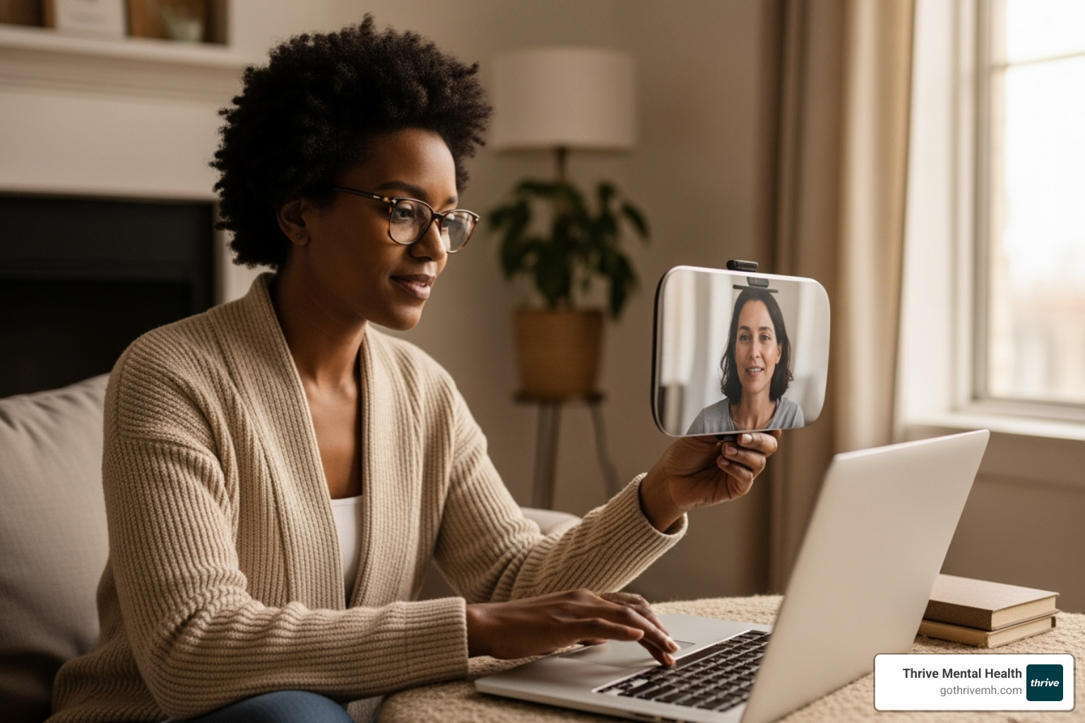 Someone on a laptop participating in a virtual therapy session - PHP programs for adults