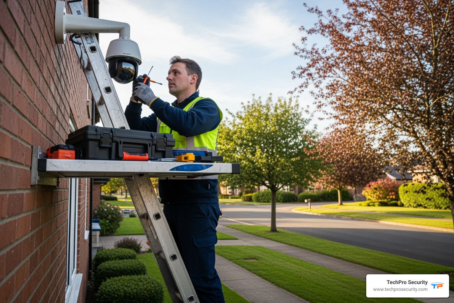 technician performing maintenance on an outdoor camera - affordable CCTV installation