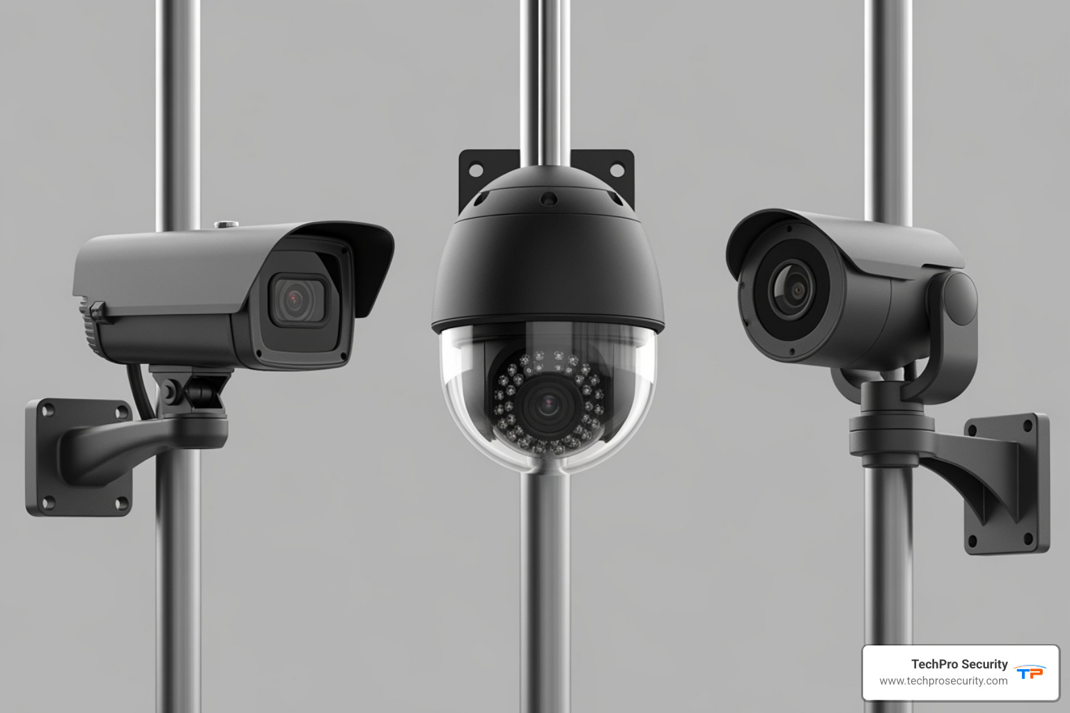 side-by-side comparison of different camera types (bullet, dome, turret) - affordable CCTV installation