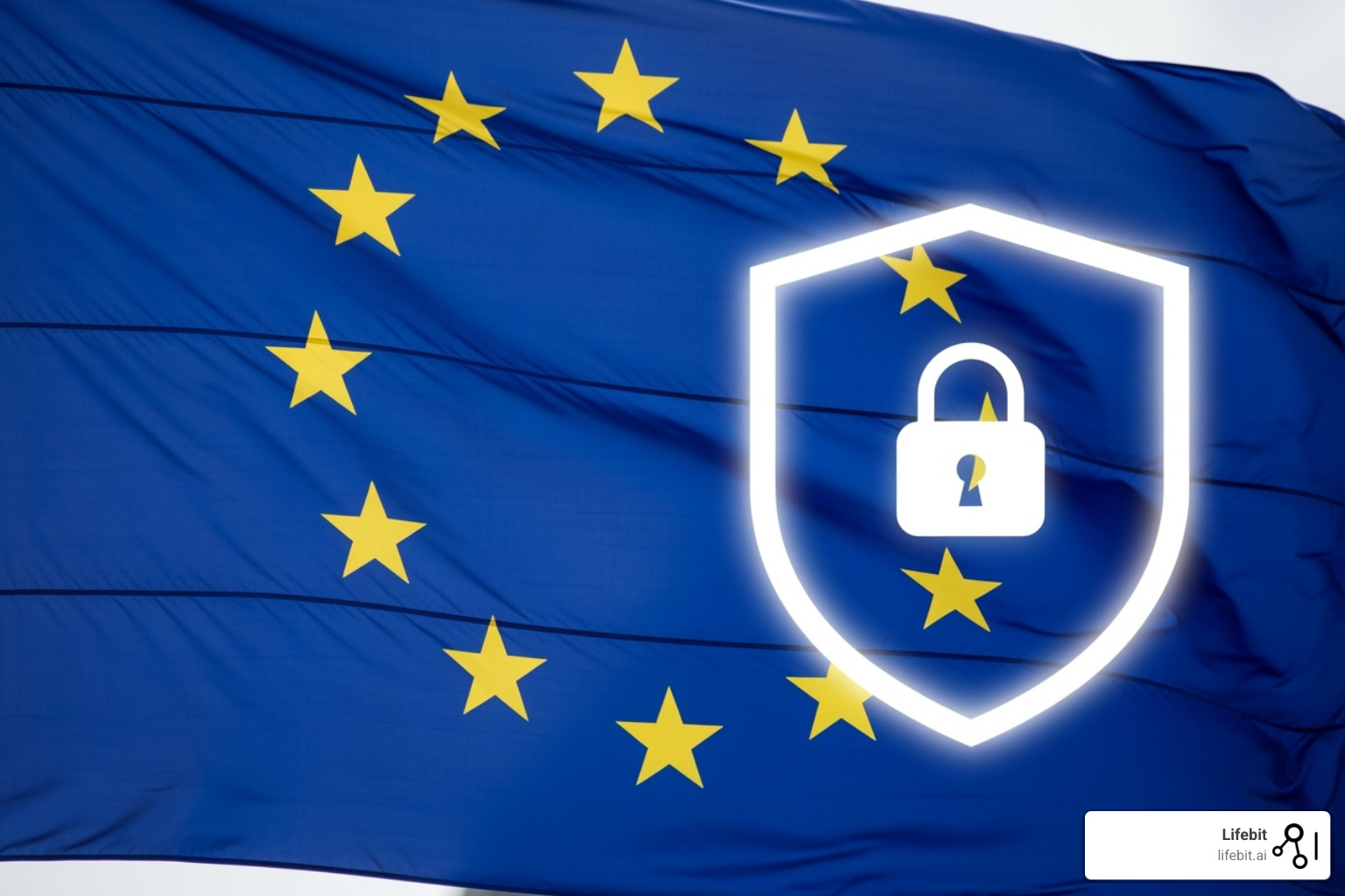 European Union flag with a data protection icon - data privacy regulations European Union flag with a data protection icon - data privacy regulations