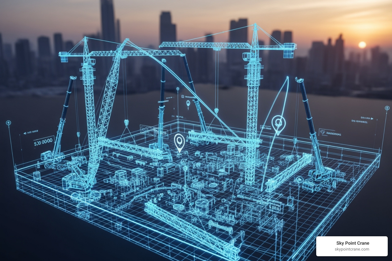 A 3D lift planning software interface showing a detailed job site model - virtual lift plan 3d A 3D lift planning software interface showing a detailed job site model - virtual lift plan 3d