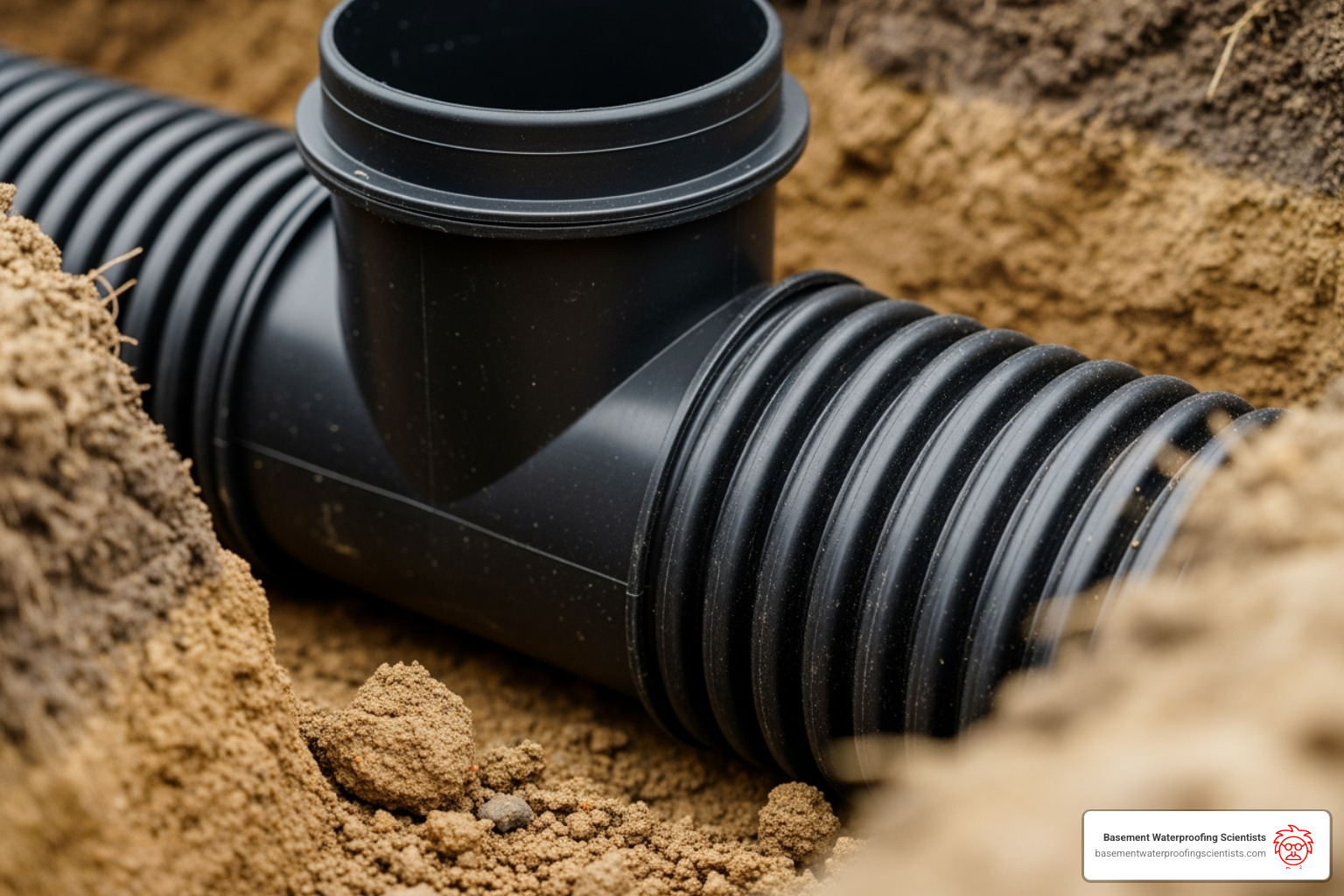 downspout adapter being fitted to an underground pipe - downspout drain tile installation