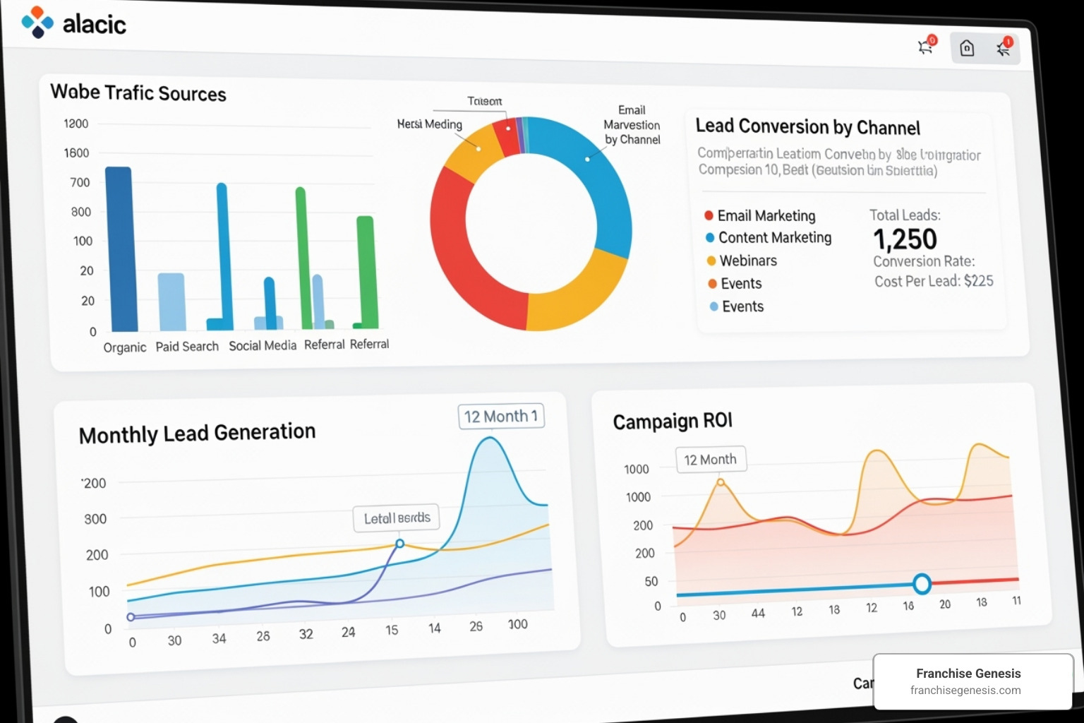 Marketing campaign dashboard showing leads - cost to franchise my business Marketing campaign dashboard showing leads - cost to franchise my business
