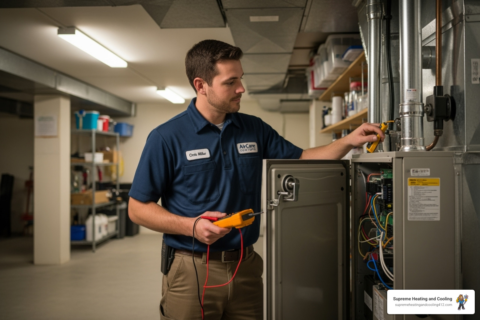 friendly, professional technician diagnosing a furnace issue - furnace repair fox chapel, pa