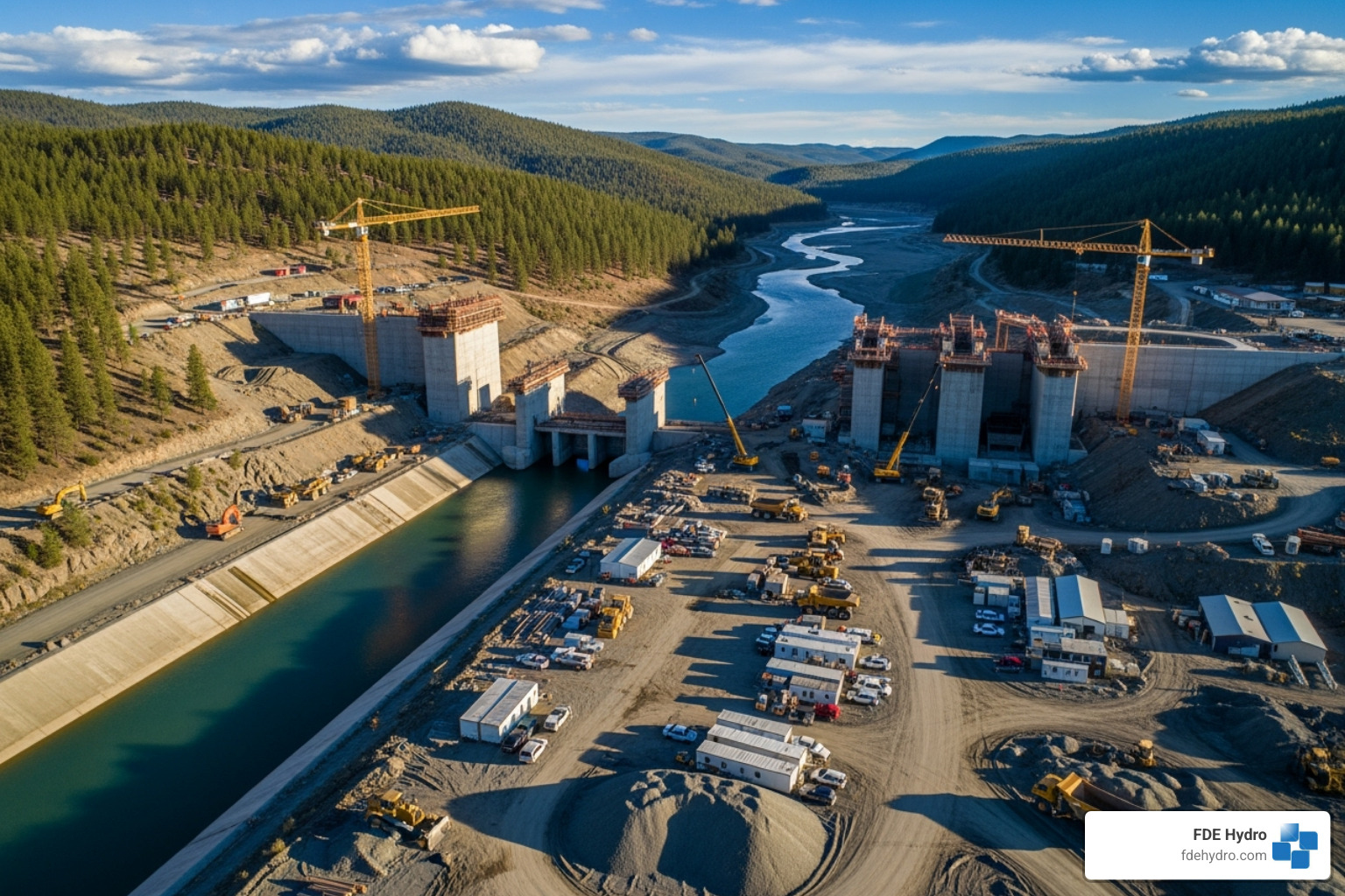 River diversion channel next to a dam construction site - dam construction methods