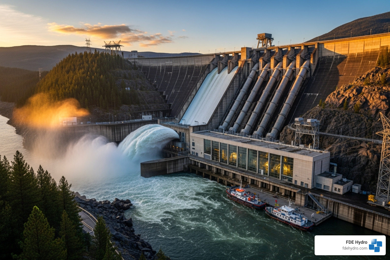 key components of a dam influencing efficiency (head, penstock, turbine) - Hydro dam efficiency