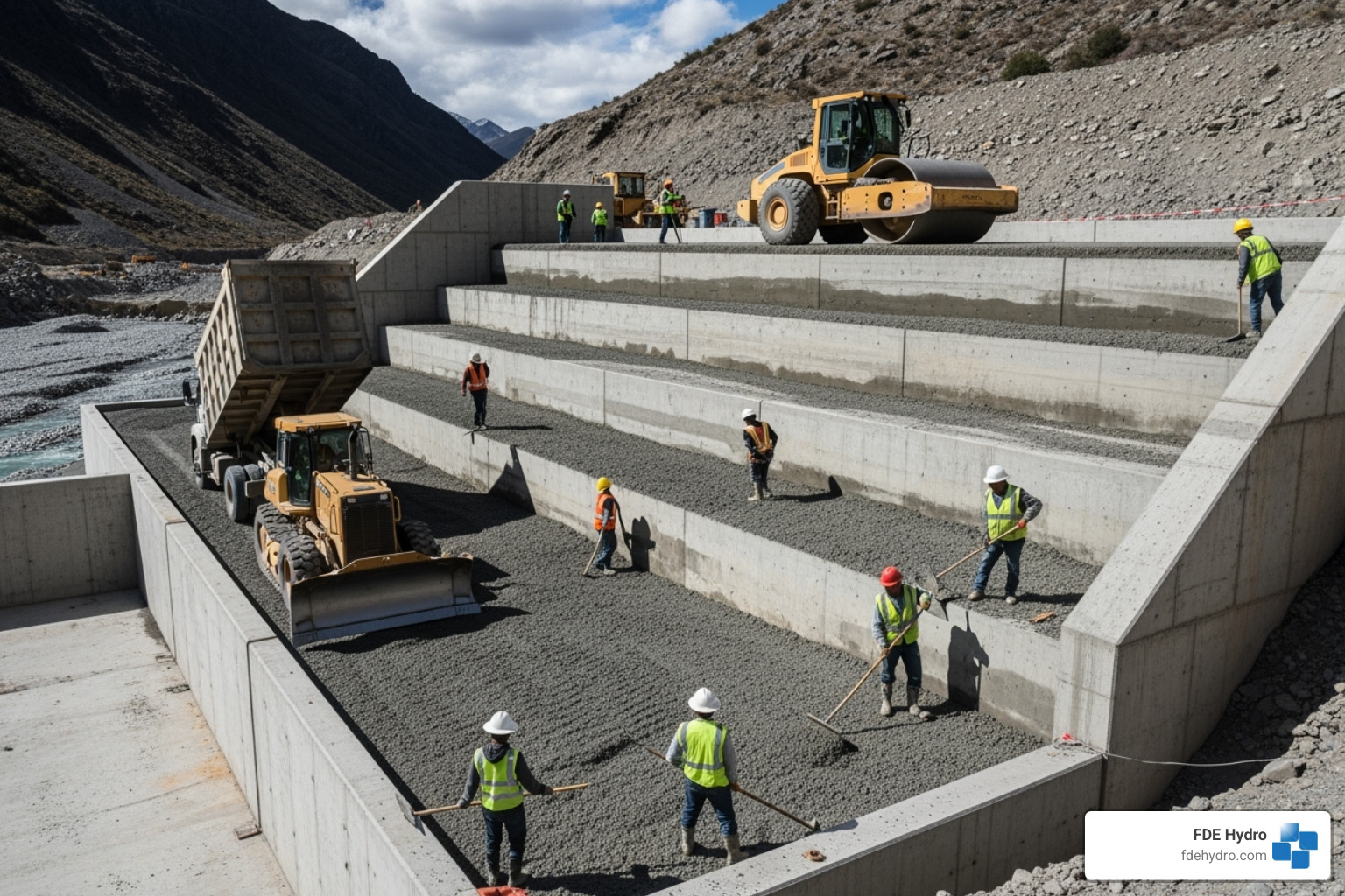 Roller-compacted concrete (RCC) dam under construction - Dam engineering solutions