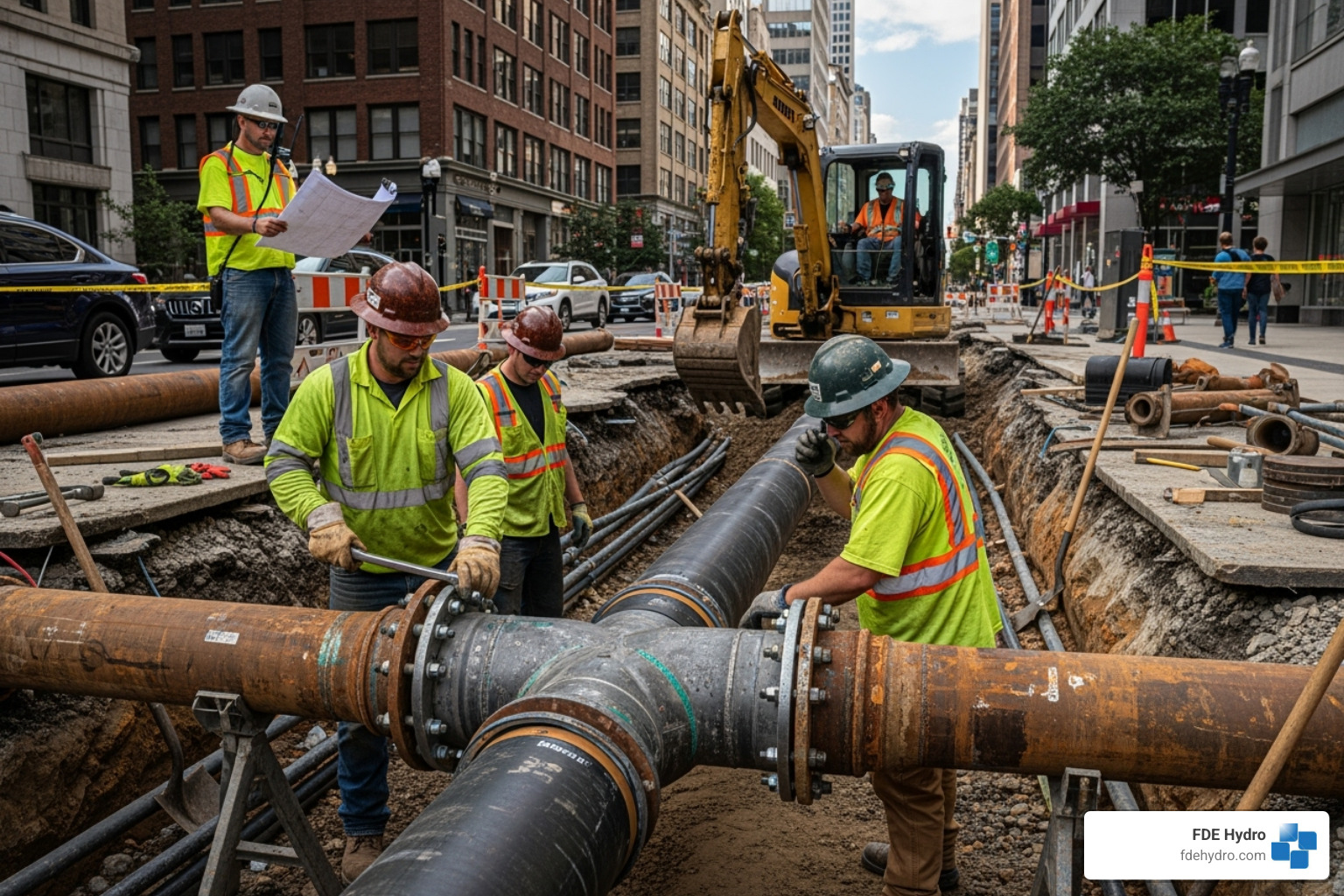 Corroded water pipe being replaced by new infrastructure - water control infrastructure