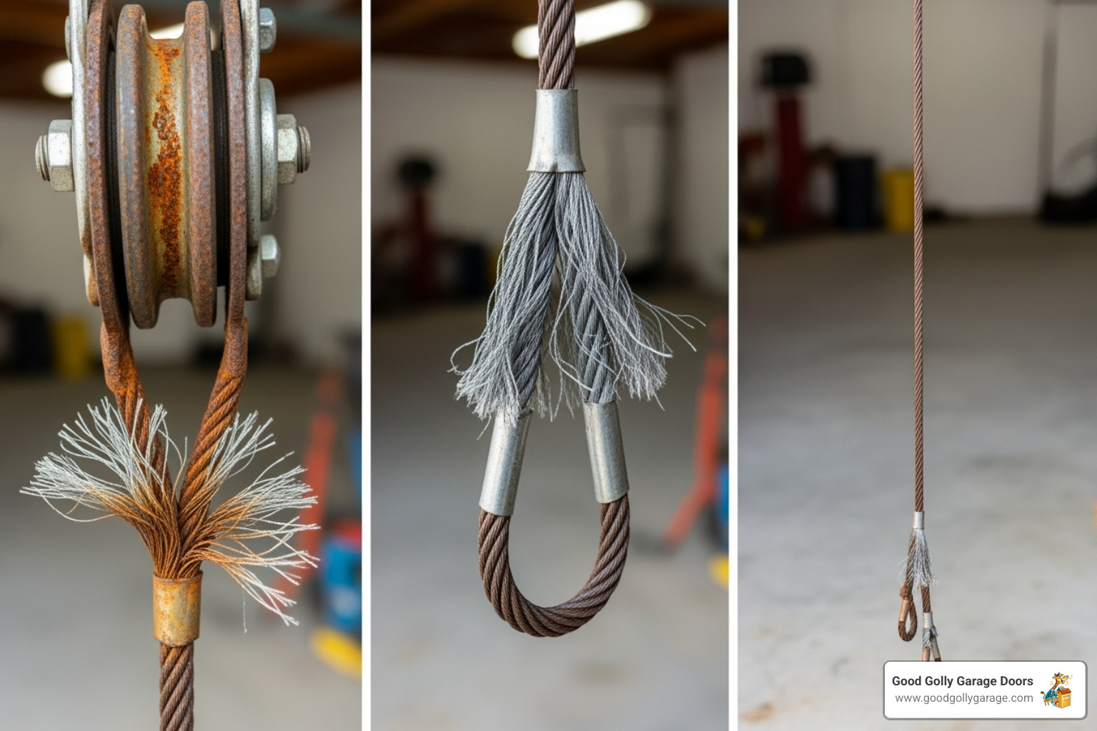 Image gallery showing close-ups of frayed, rusted, and slack garage door cables - garage door cables replacement austin tx Image gallery showing close-ups of frayed, rusted, and slack garage door cables - garage door cables replacement austin tx