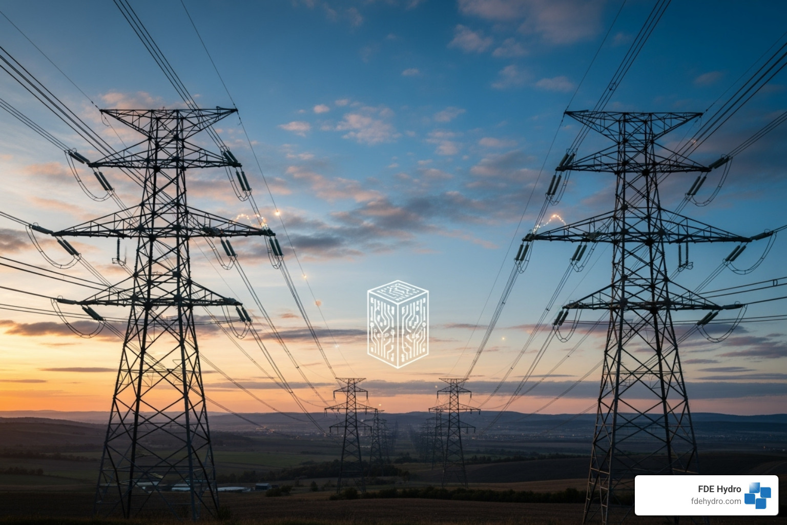 power grid with lines leading to a data center icon - Data center energy resource