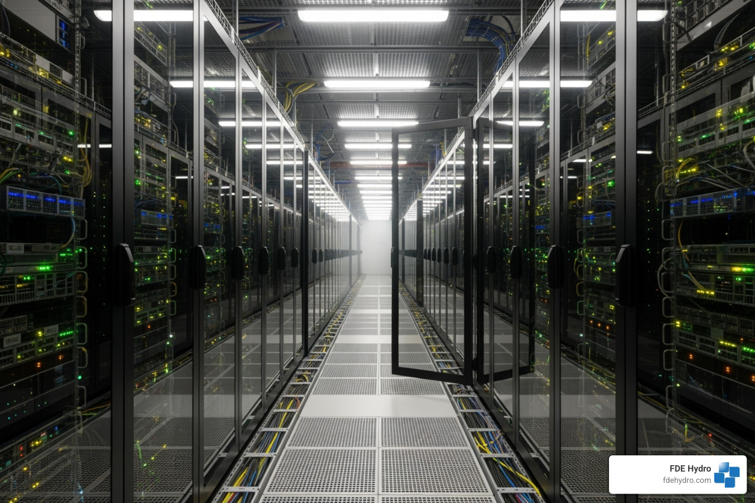 A large data center aisle with servers - AI for sustainability