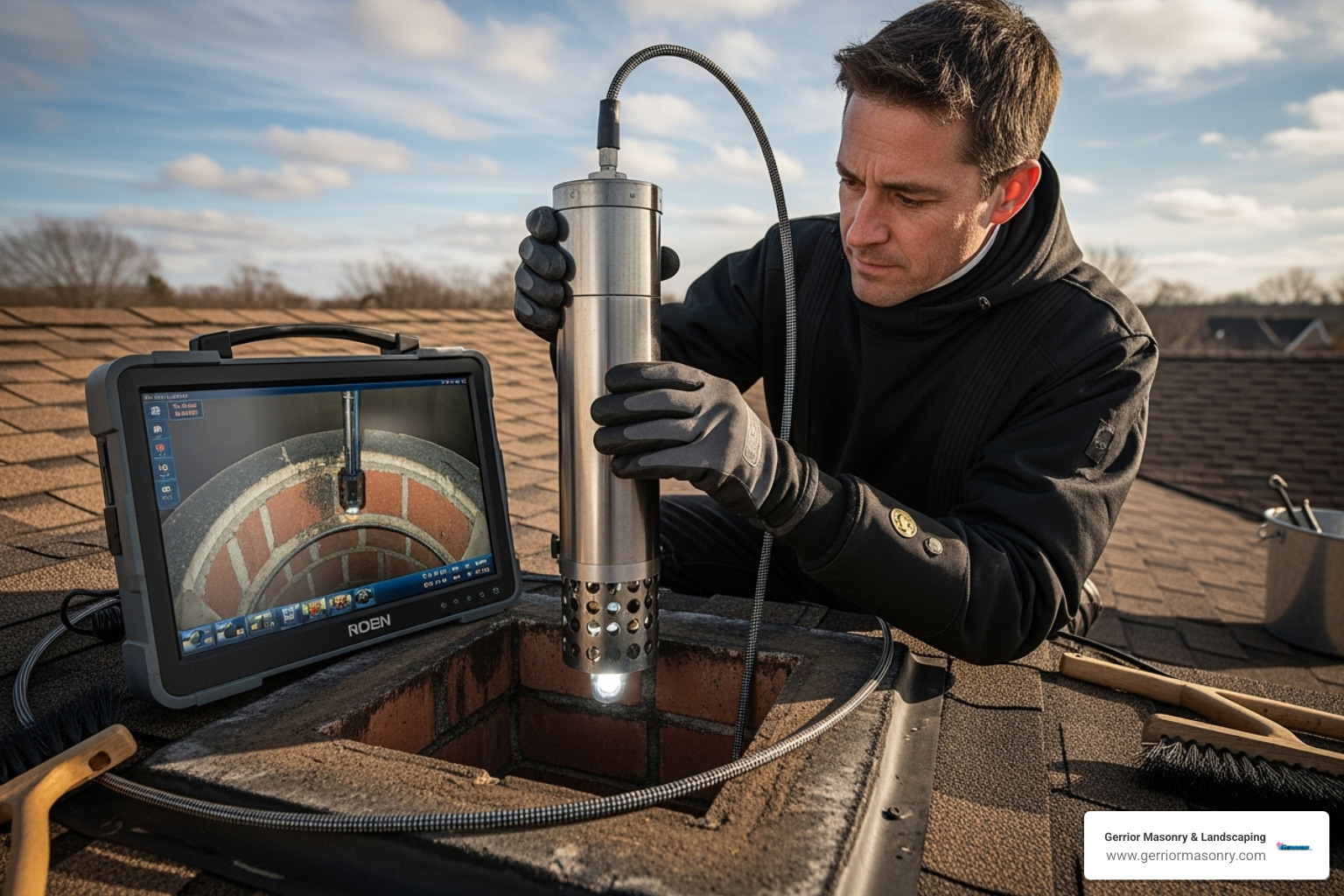 professional conducting a video chimney inspection - Chimney liner repair